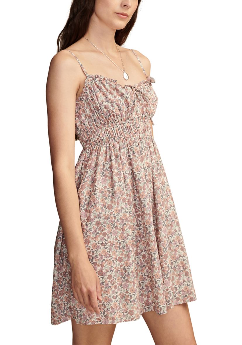 Womens Smocked Ditsy Floral Printed Dress