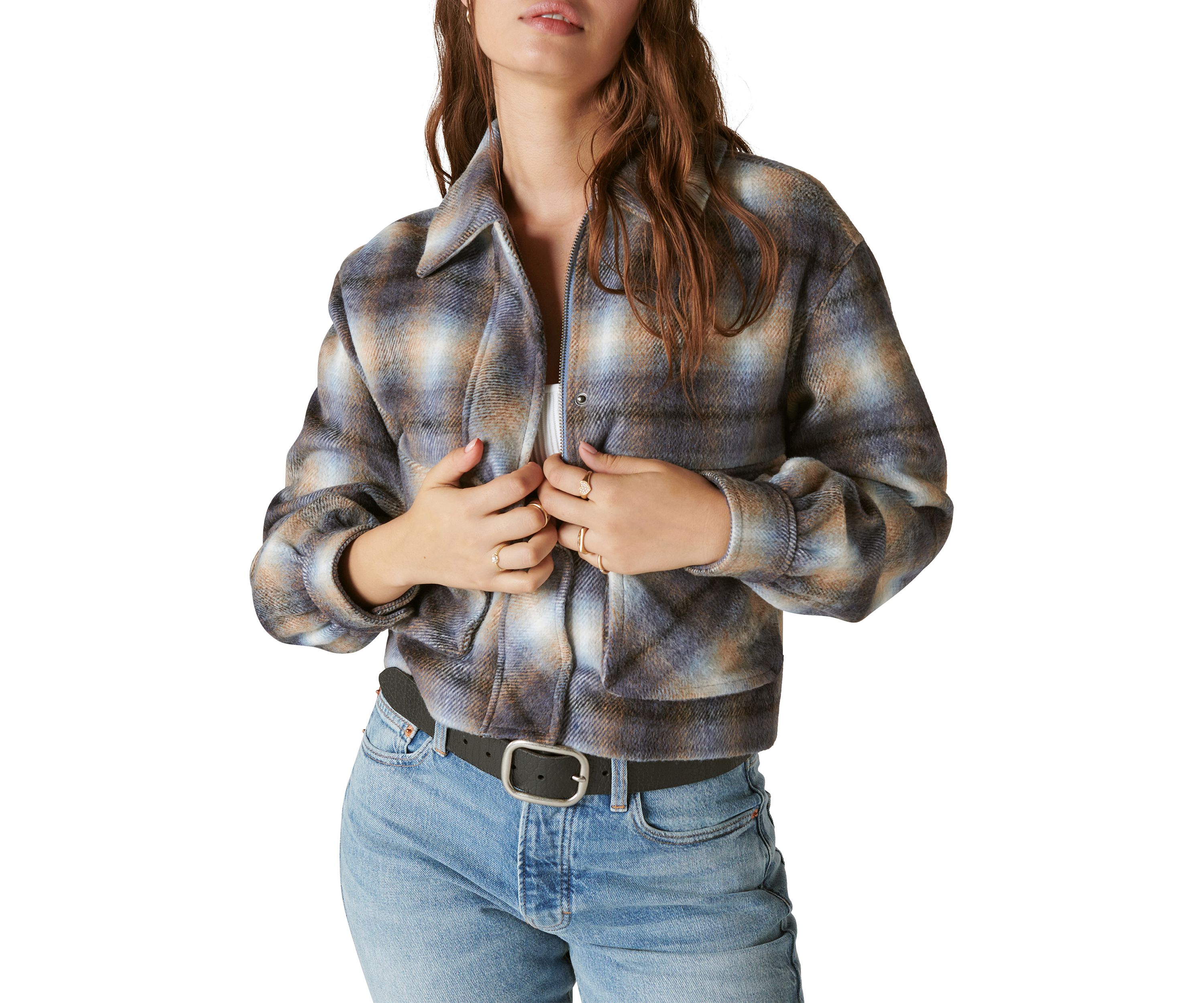 Womens Cropped Plaid Jacket