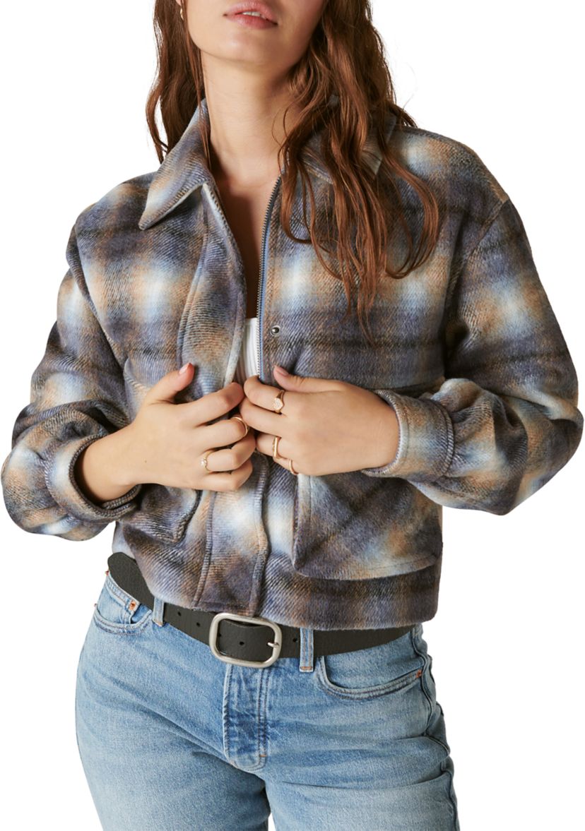 Womens Cropped Plaid Jacket