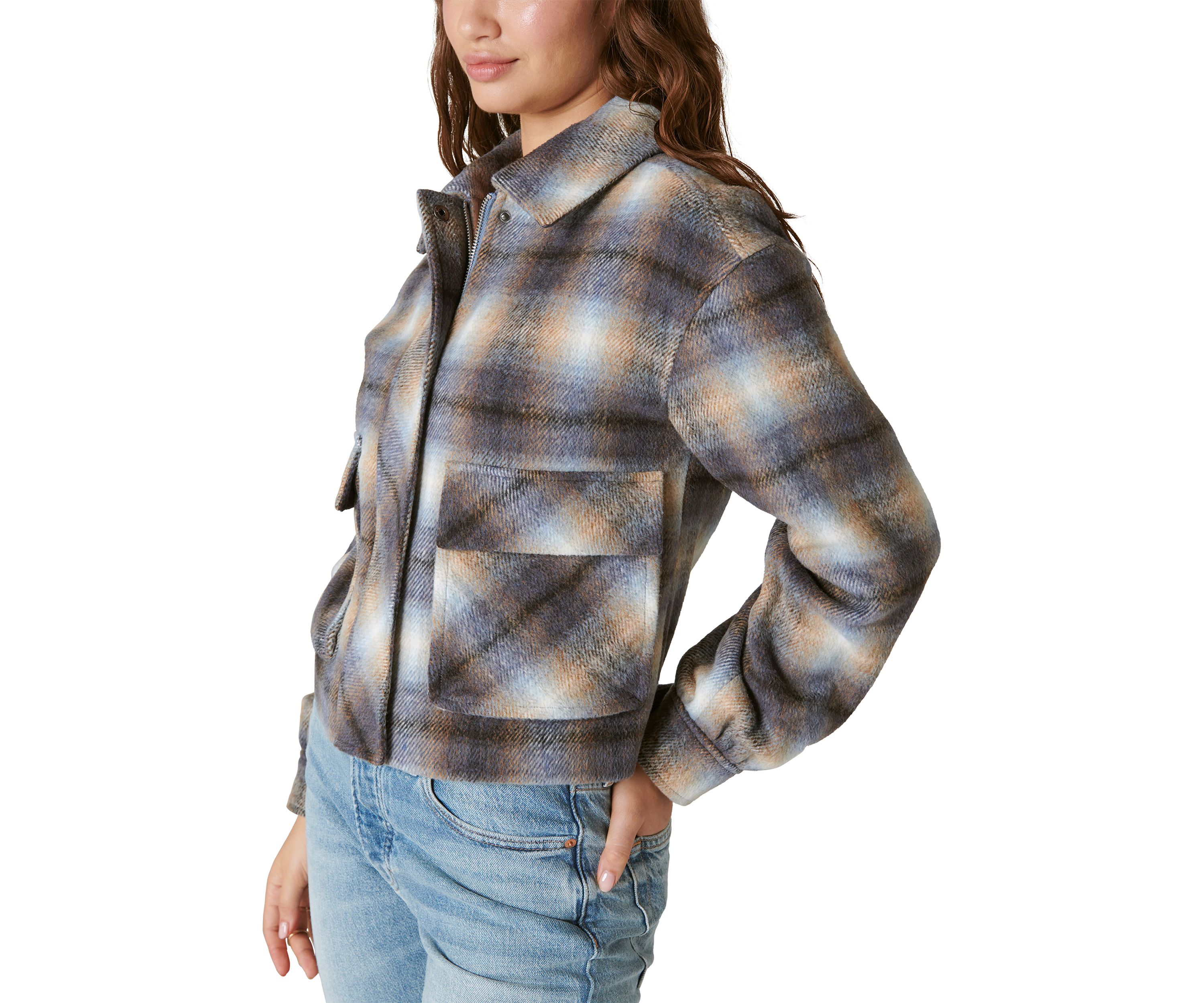 Womens Cropped Plaid Jacket