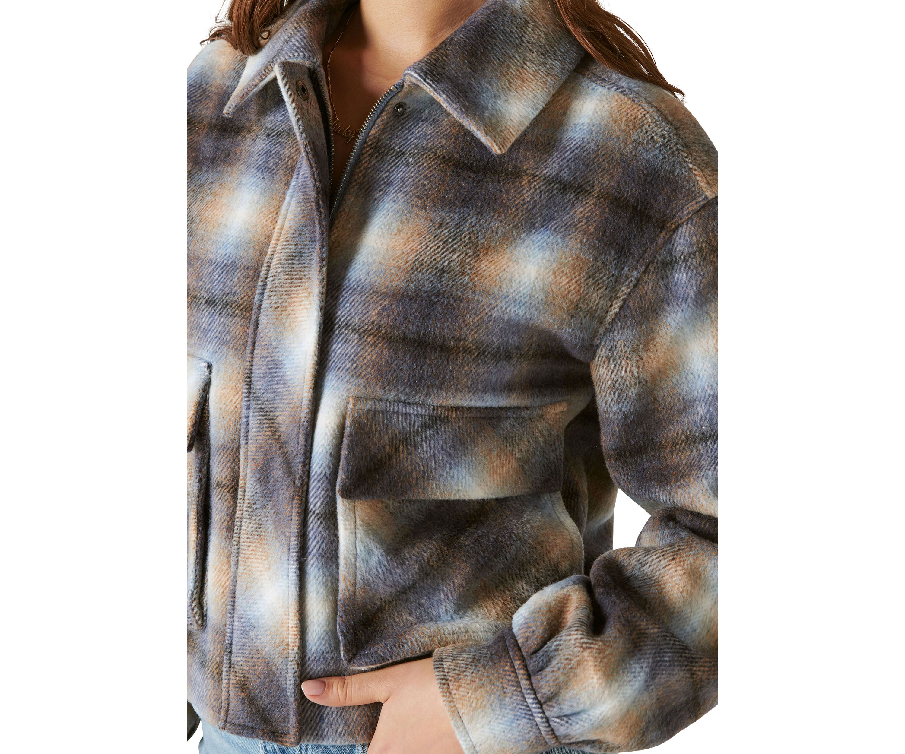 Womens Cropped Plaid Jacket