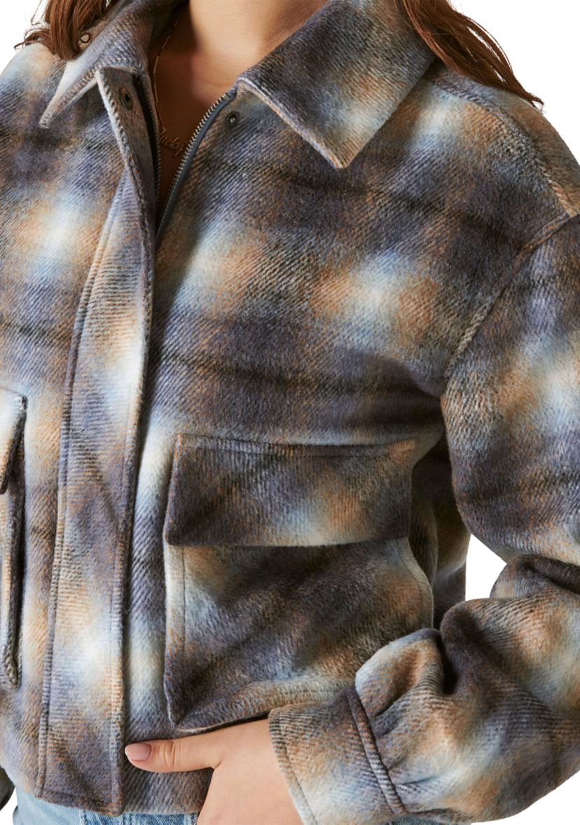 Womens Cropped Plaid Jacket