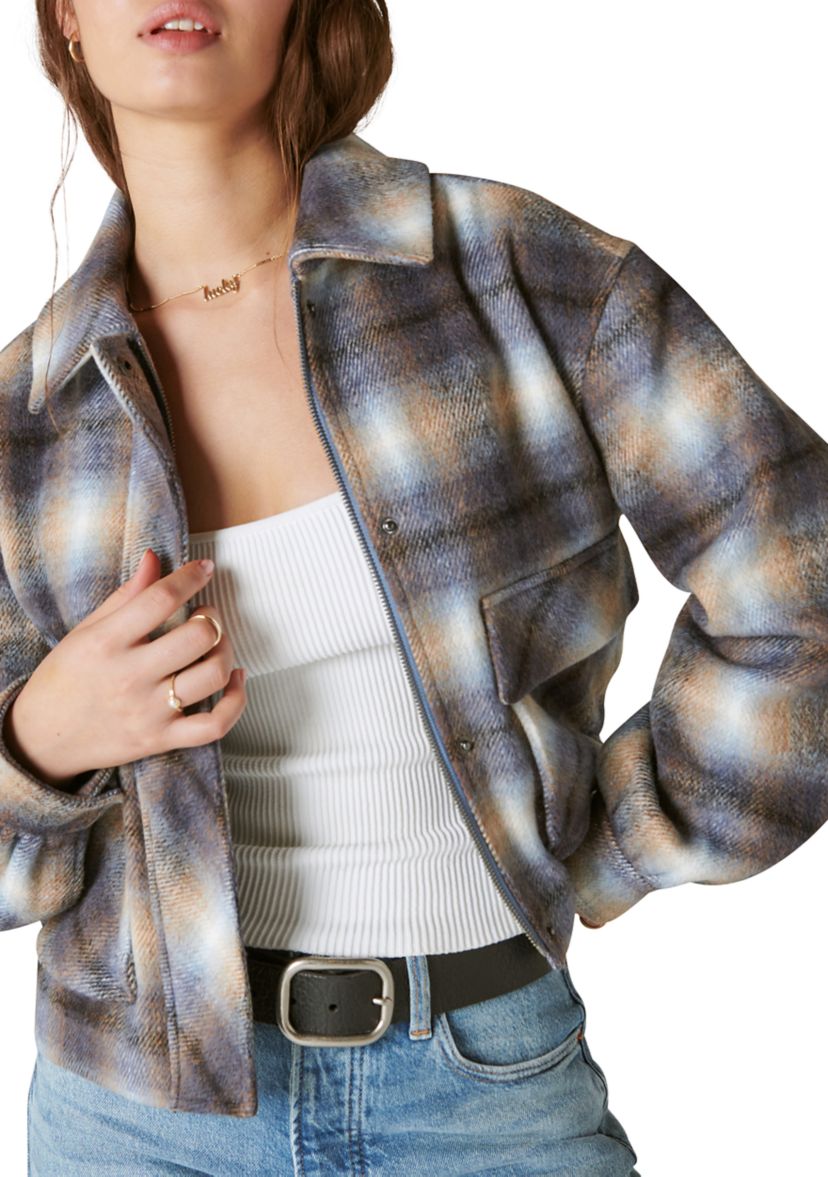 Womens Cropped Plaid Jacket
