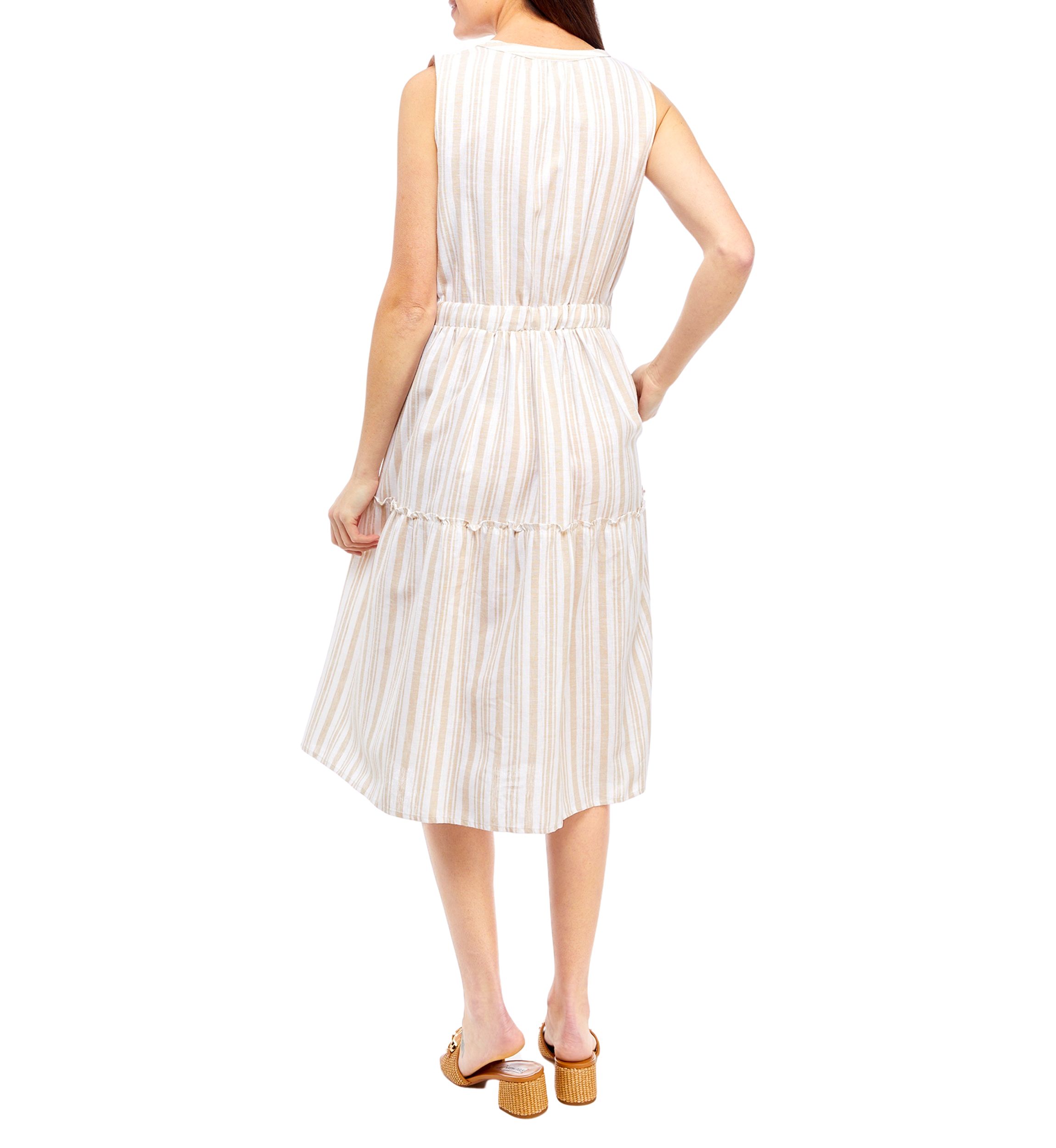 Petite Striped Tiered Sleeveless Split Neck Dress