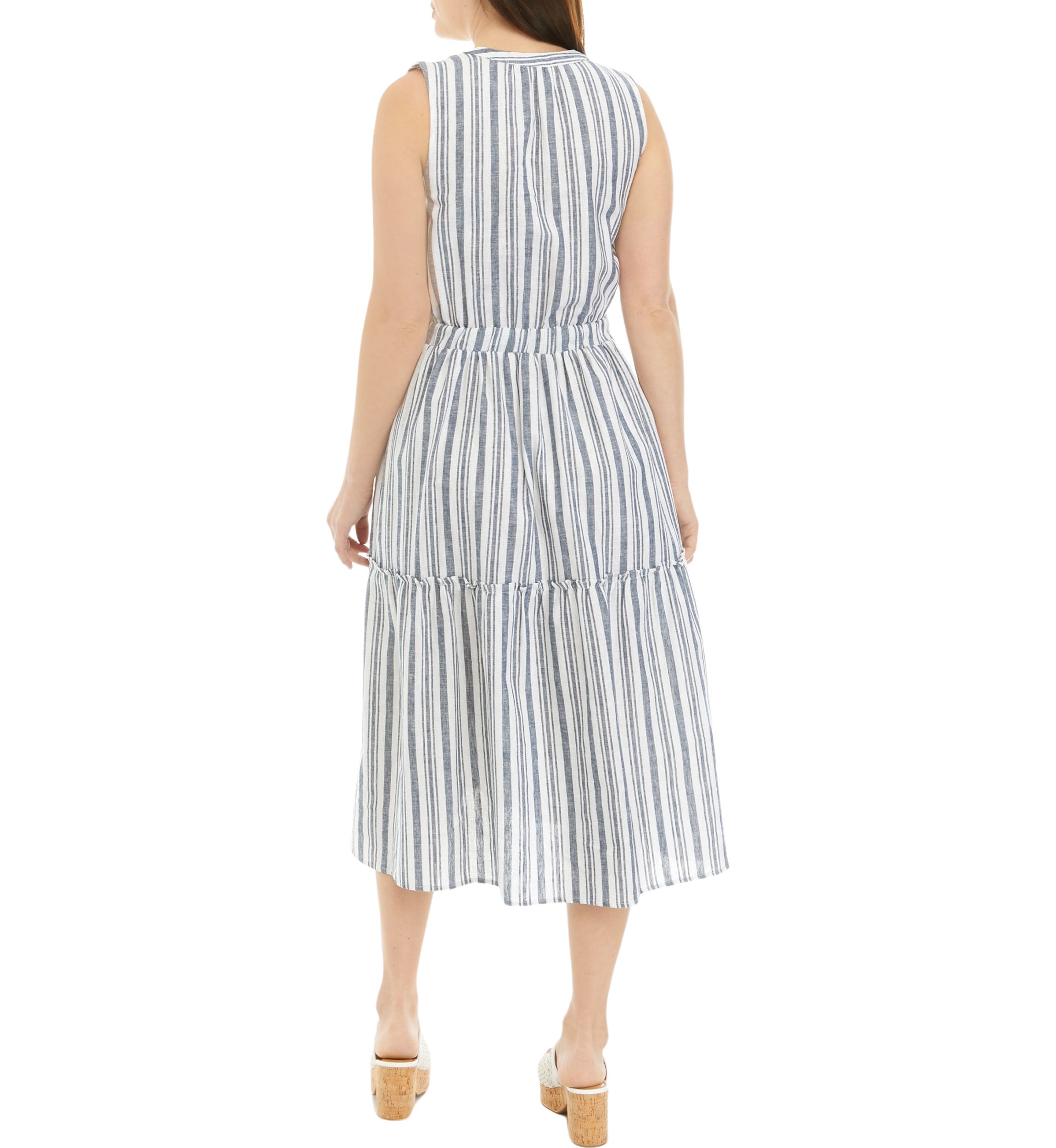 Womens Sleeveless Striped Tie Waist Dress