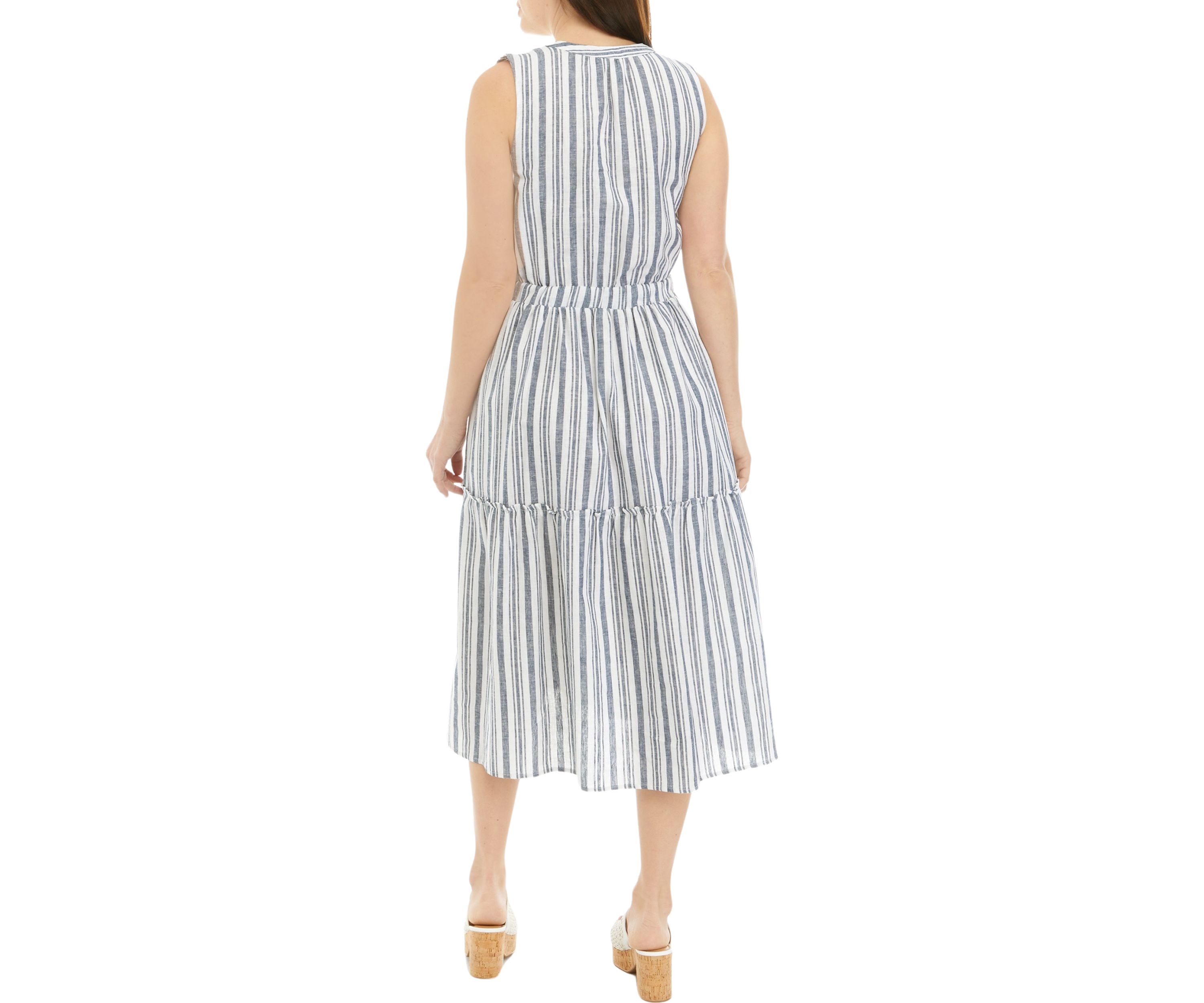 Womens Sleeveless Striped Tie Waist Dress