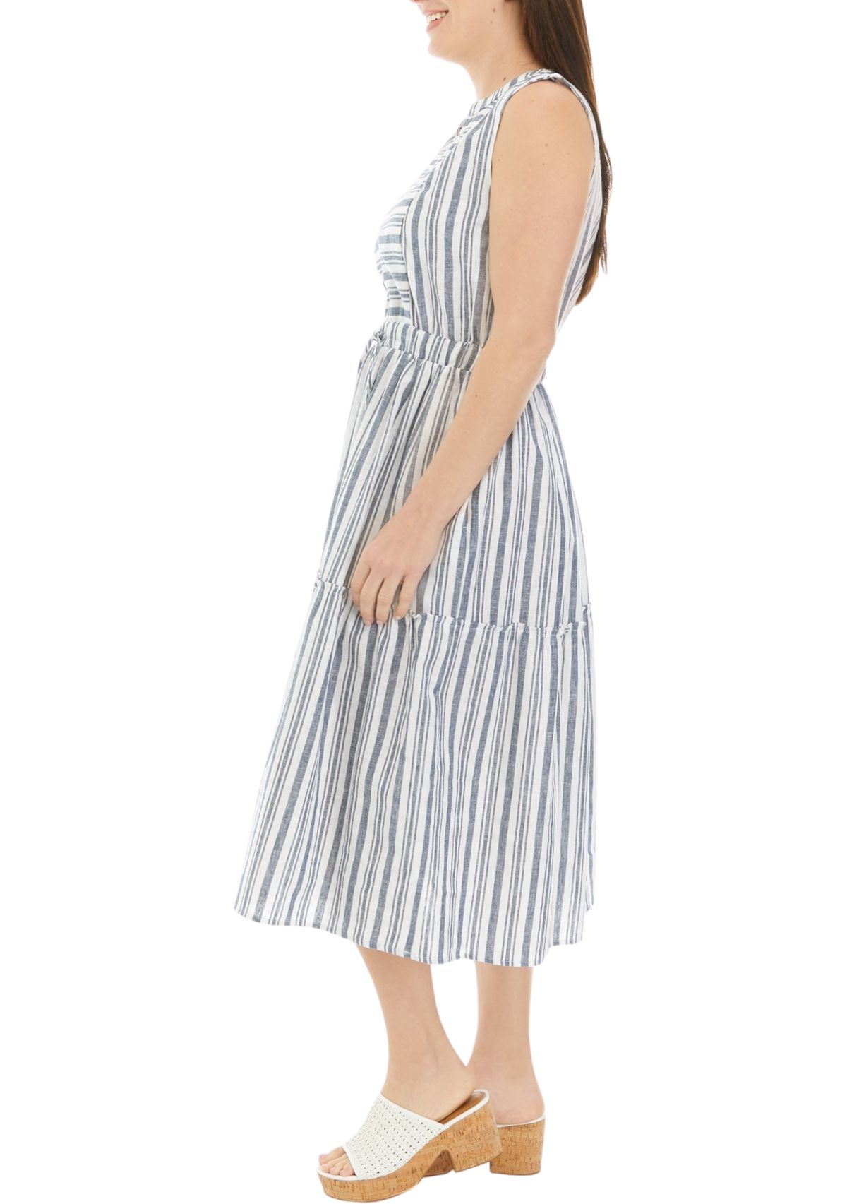 Womens Sleeveless Striped Tie Waist Dress