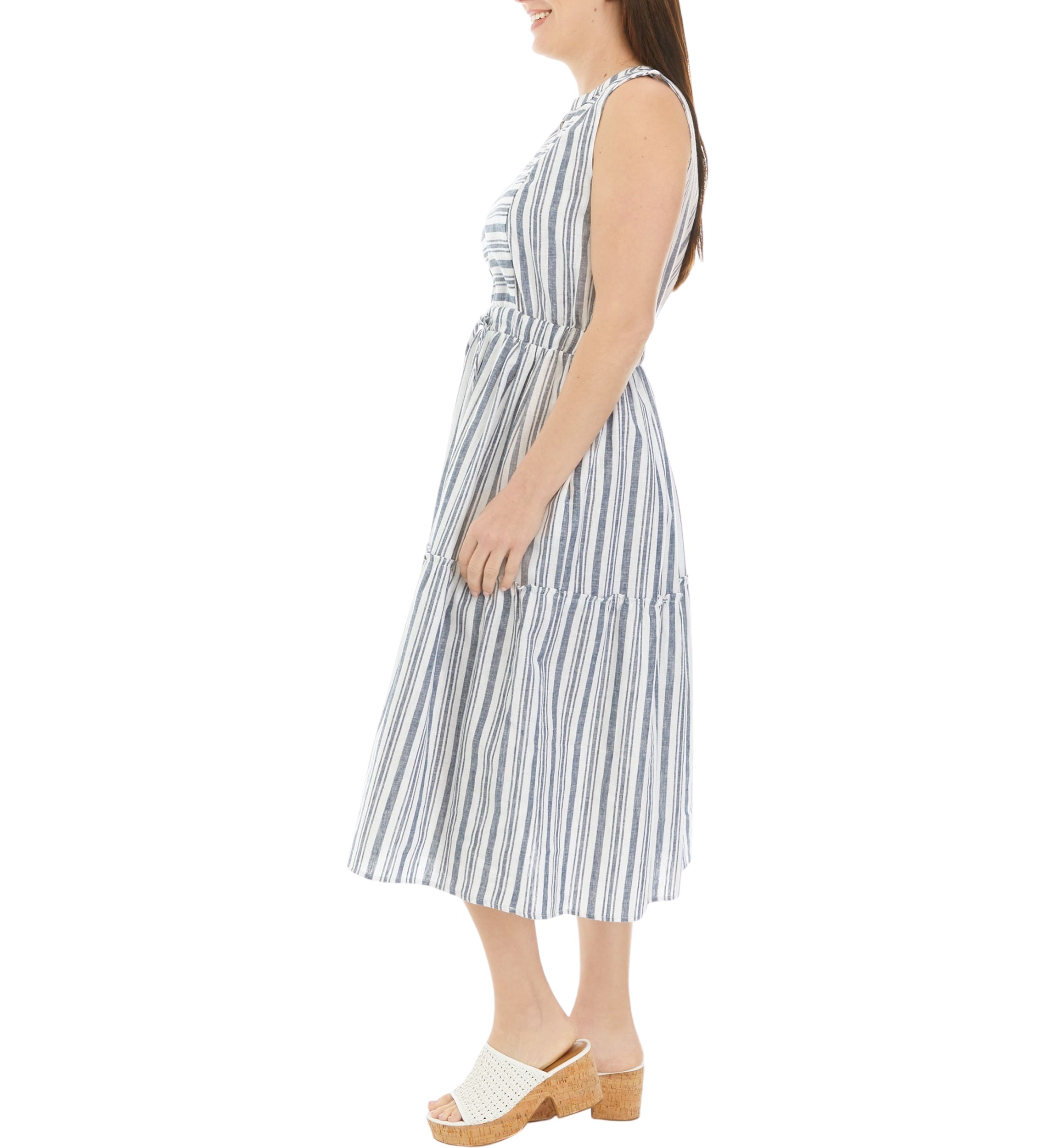 Womens Sleeveless Striped Tie Waist Dress