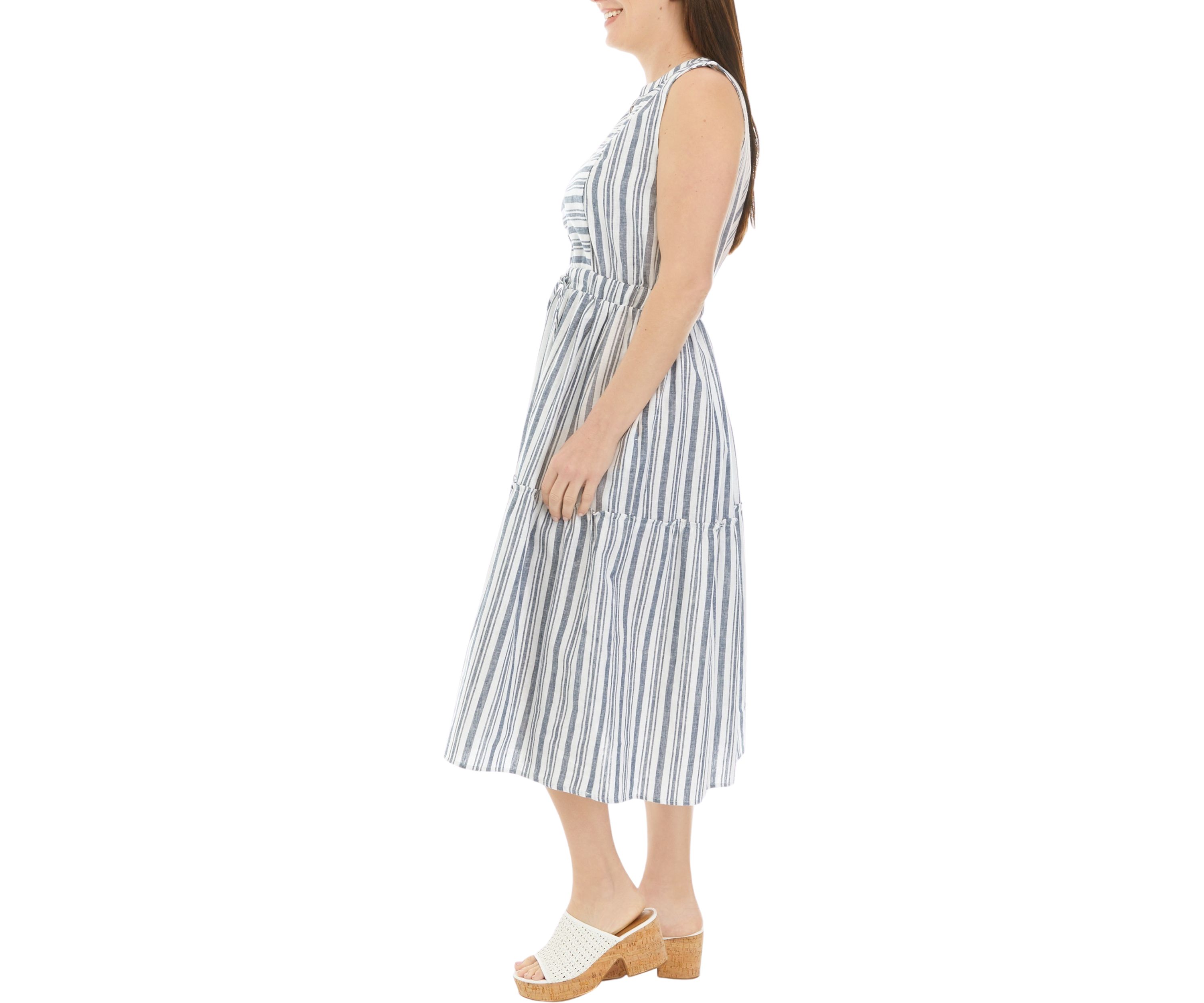 Womens Sleeveless Striped Tie Waist Dress