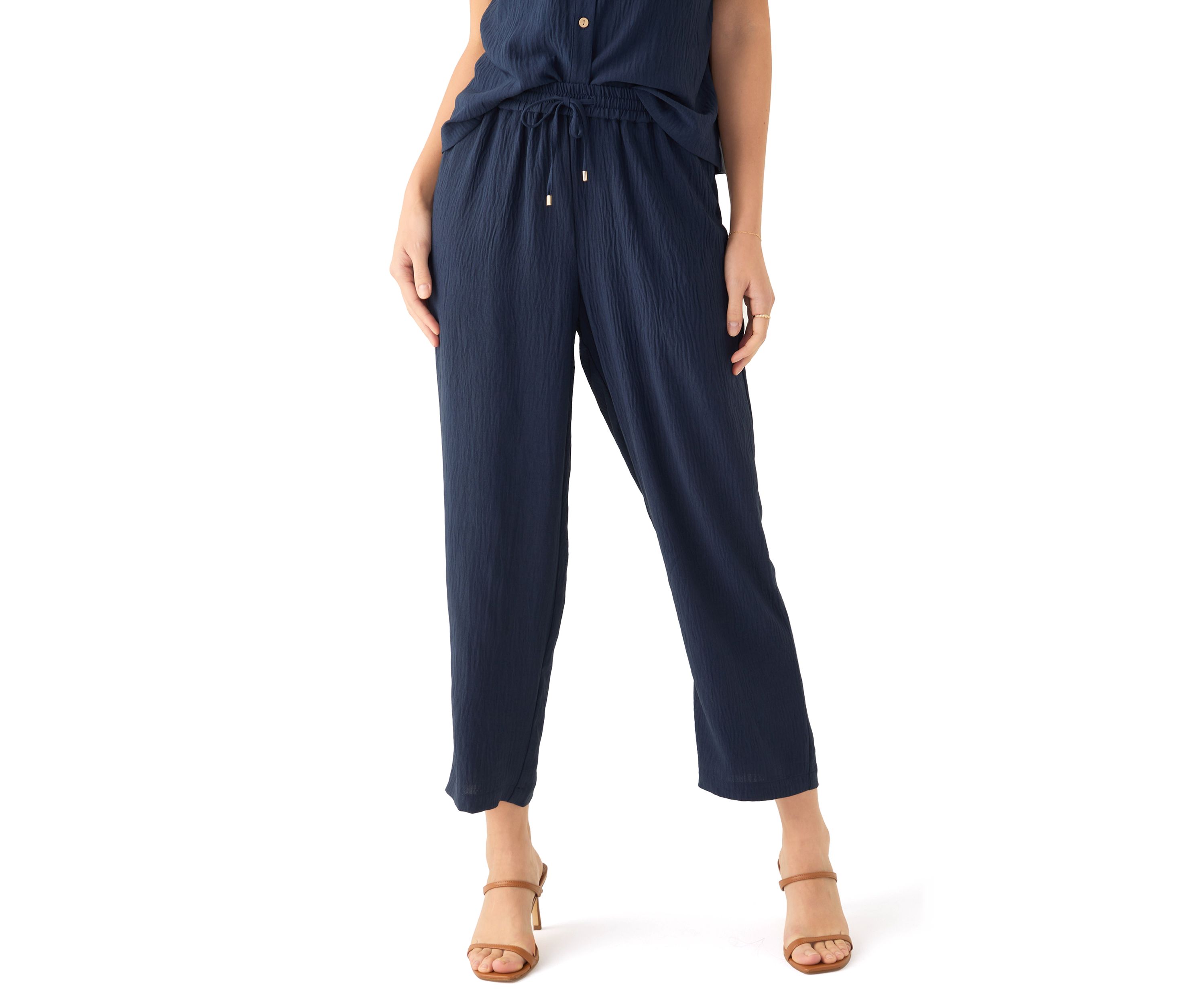 Womens High Rise Tie Waist Ankle Pants