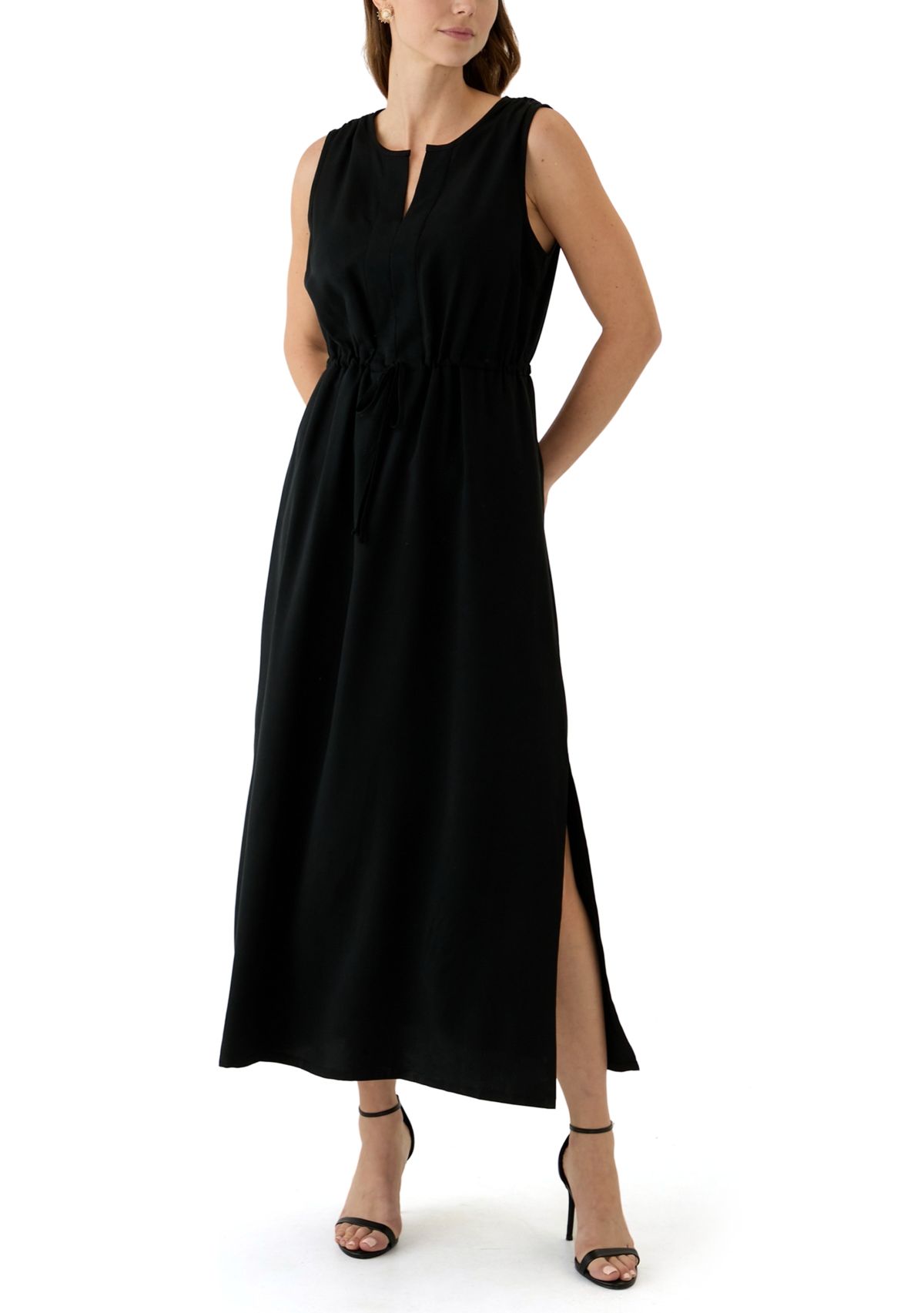 Womens Sleeveless Split Neck Maxi Dress