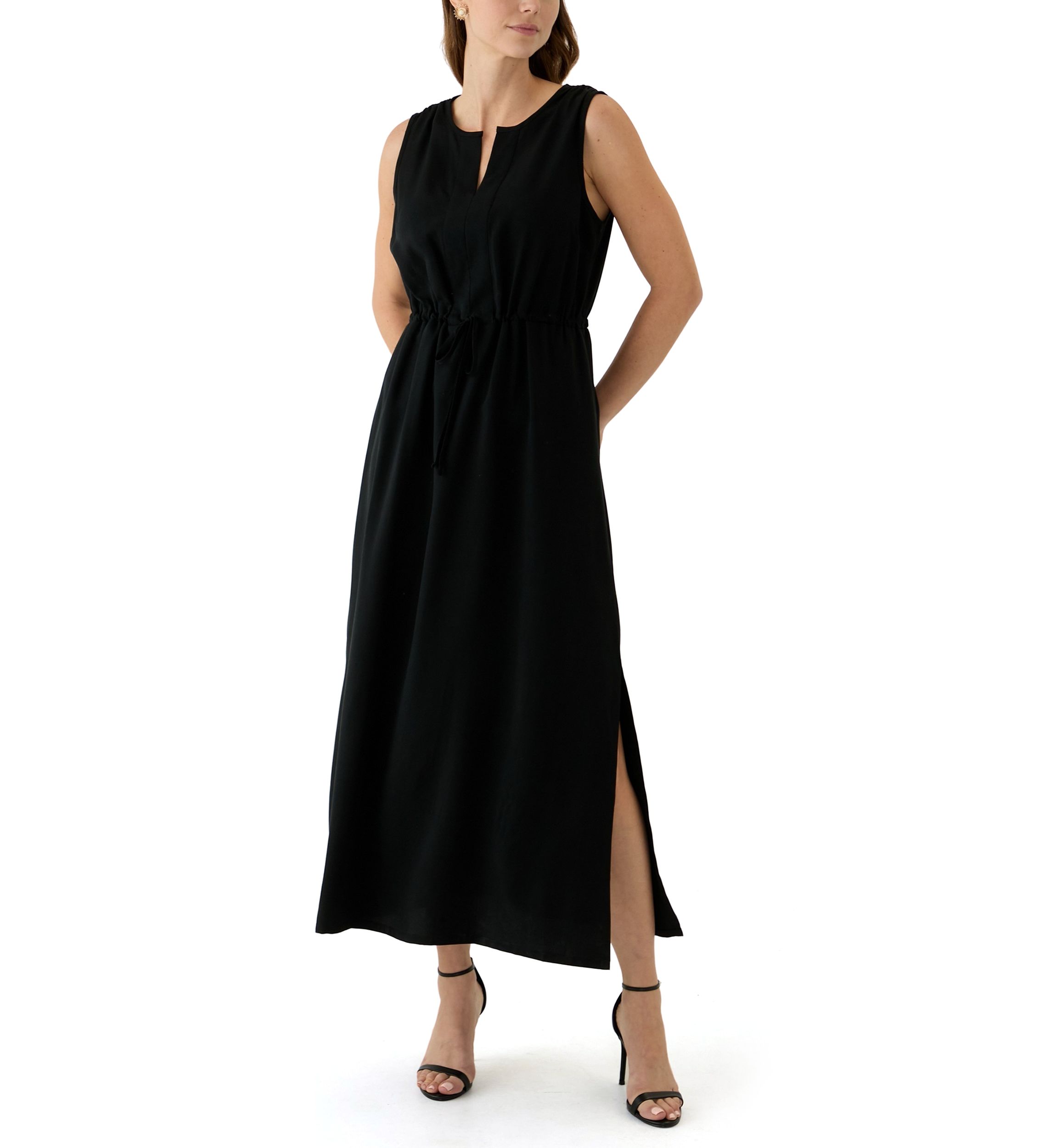 Womens Sleeveless Split Neck Maxi Dress
