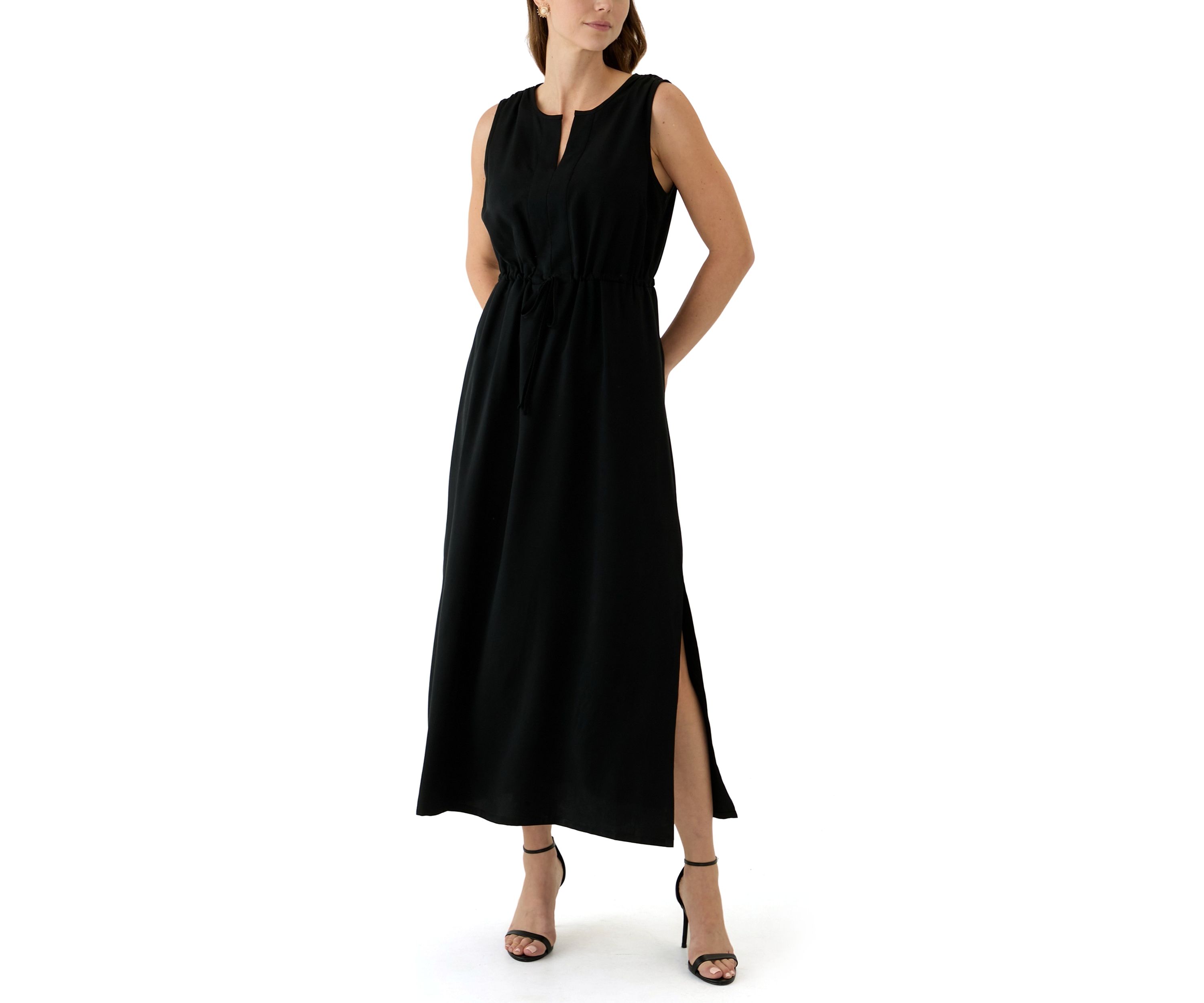 Womens Sleeveless Split Neck Maxi Dress