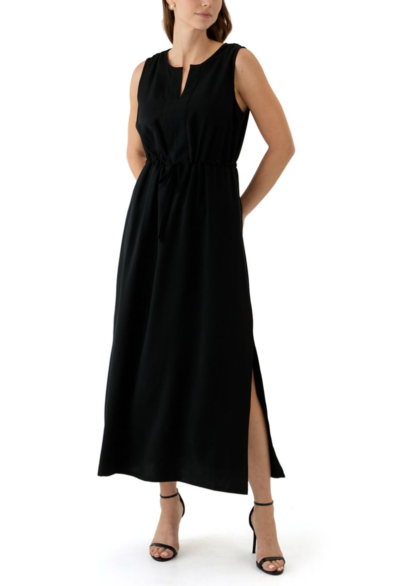 Womens Sleeveless Split Neck Maxi Dress