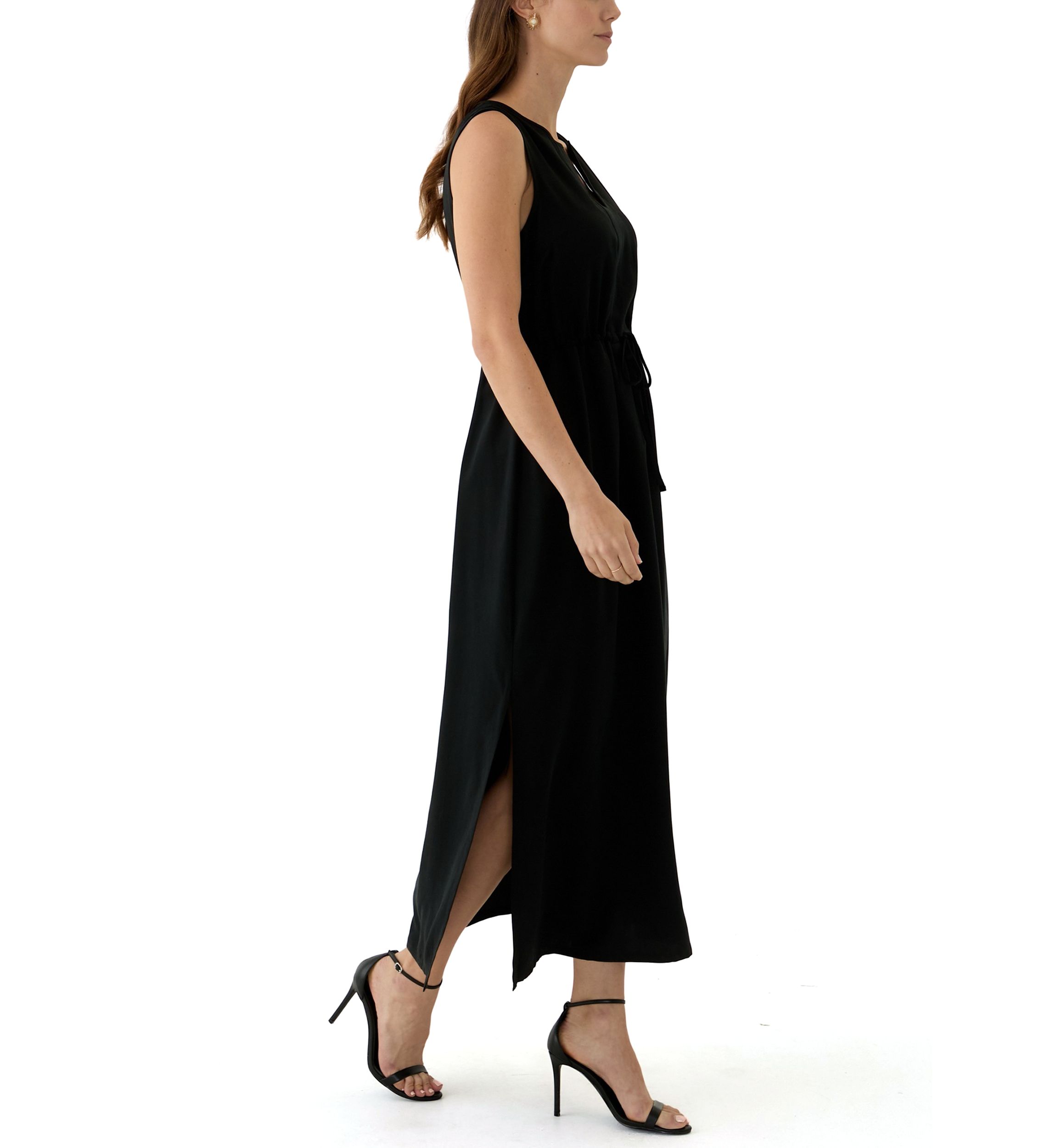 Womens Sleeveless Split Neck Maxi Dress