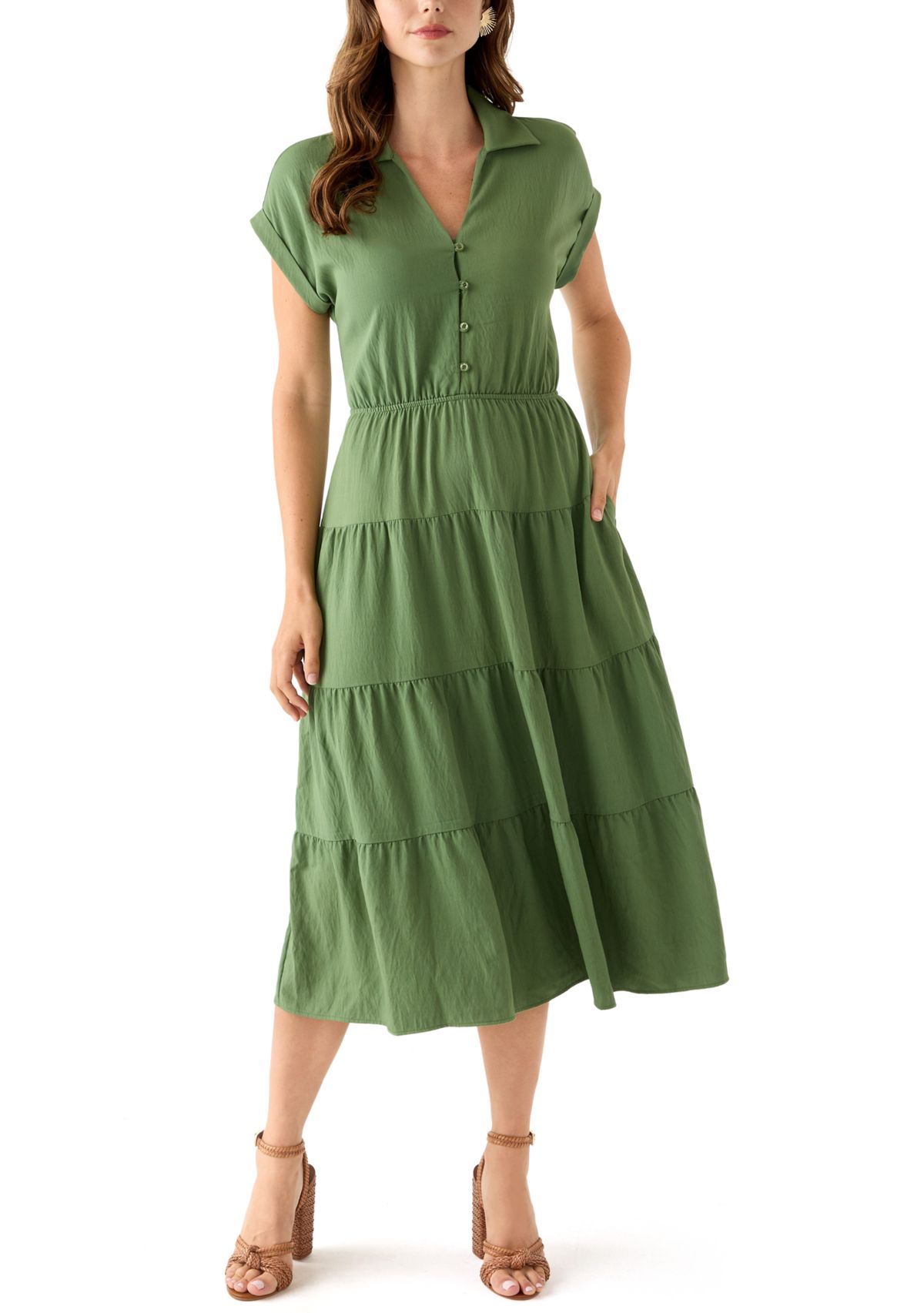 Womens Short Sleeve Tiered Shirtdress