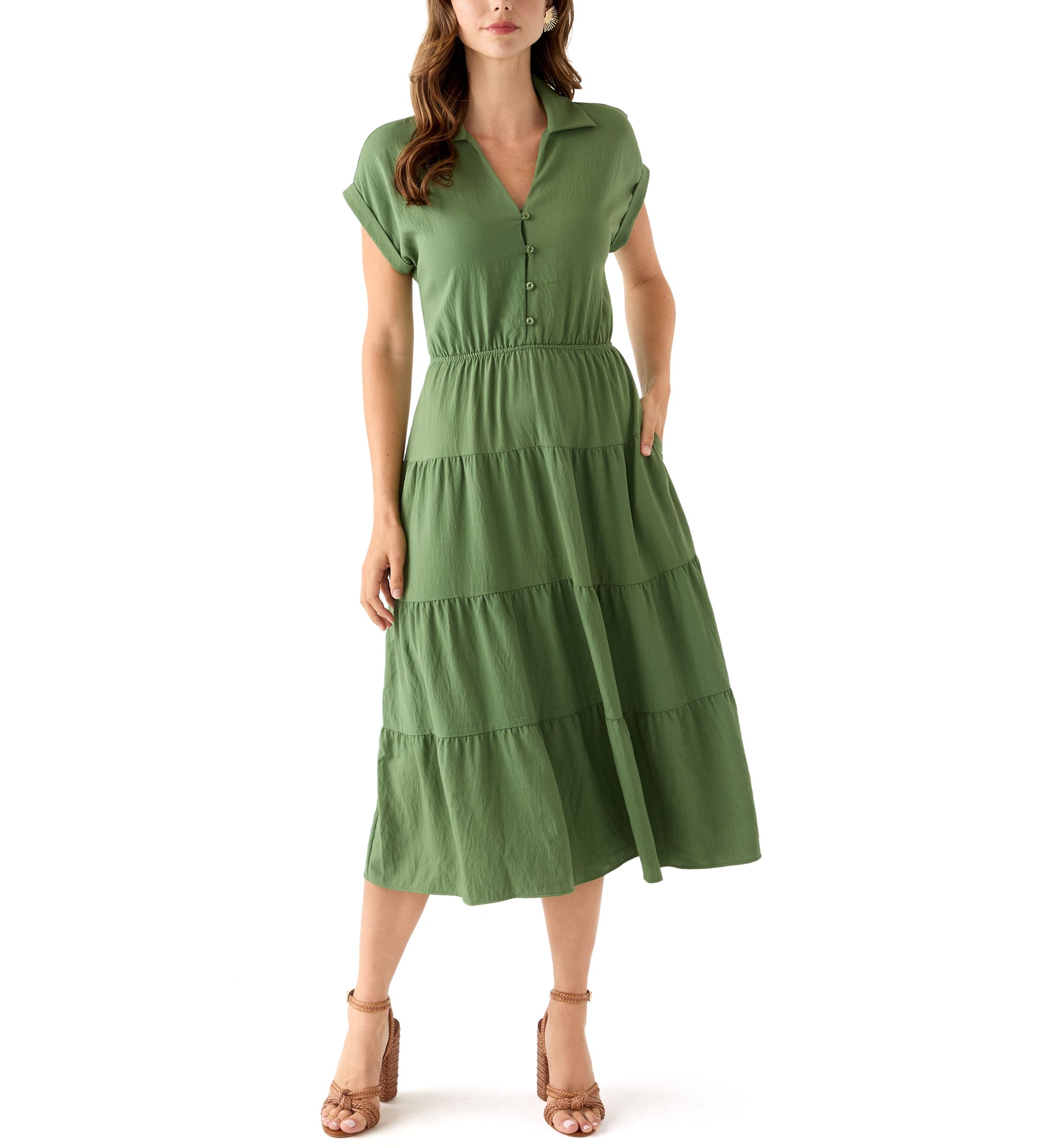 Womens Short Sleeve Tiered Shirtdress