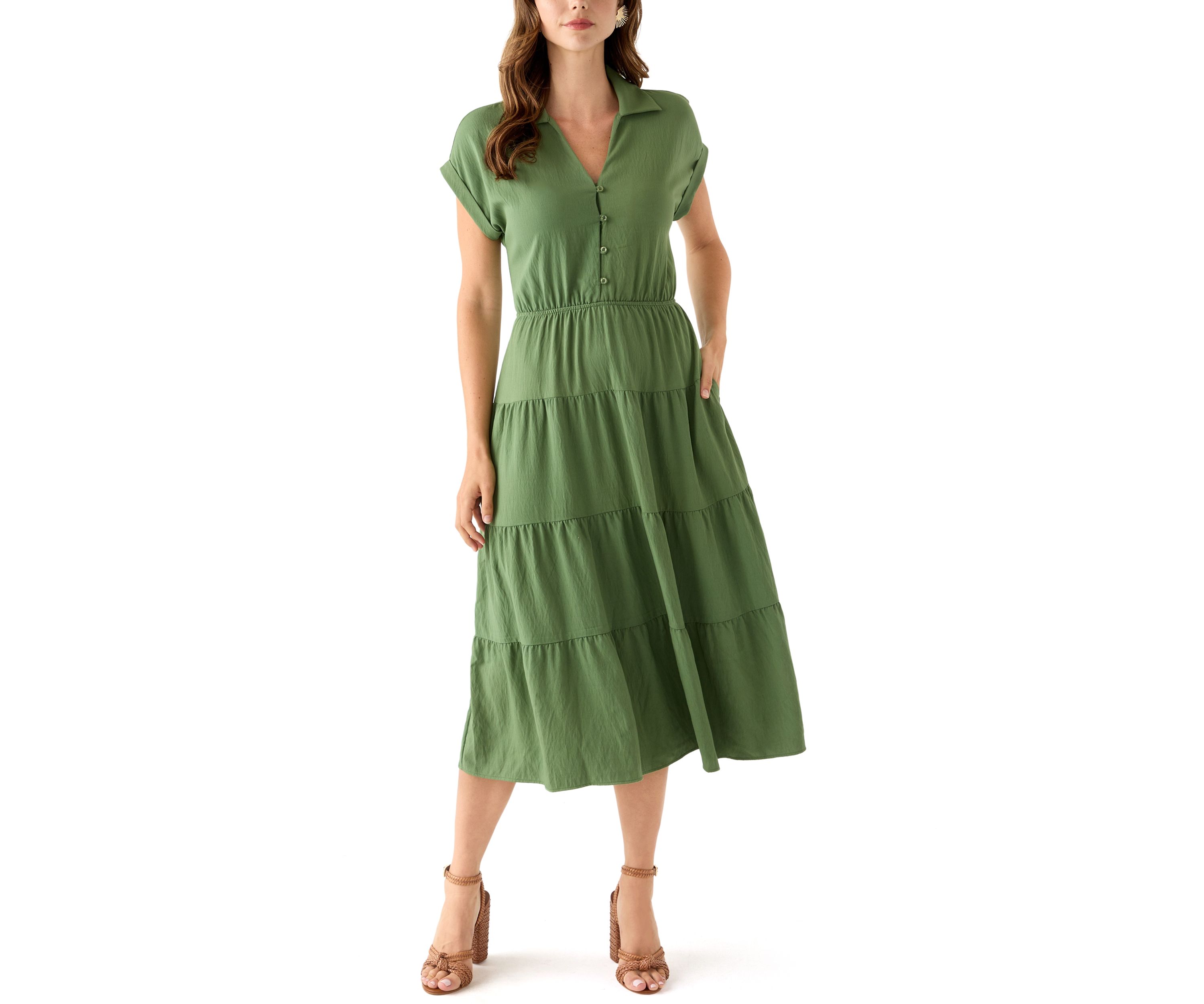 Womens Short Sleeve Tiered Shirtdress