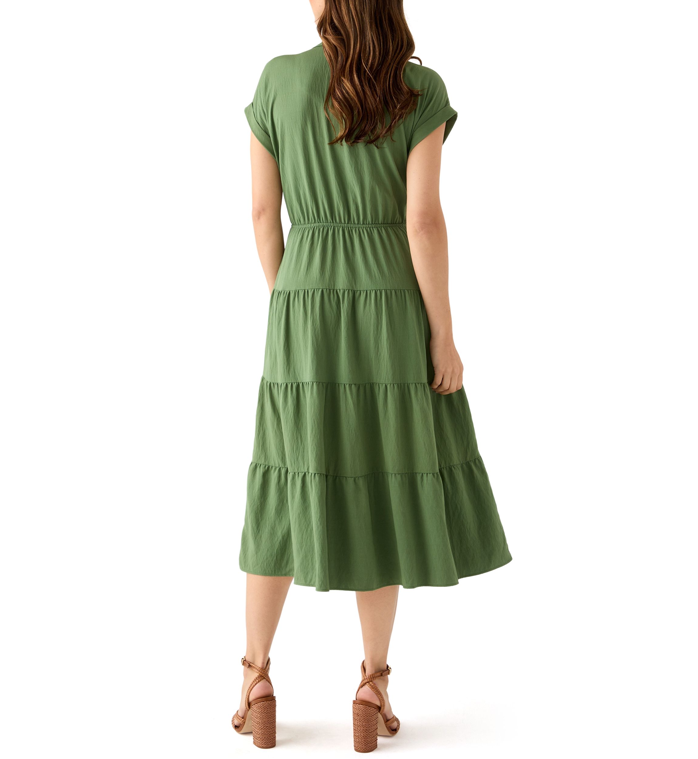 Womens Short Sleeve Tiered Shirtdress