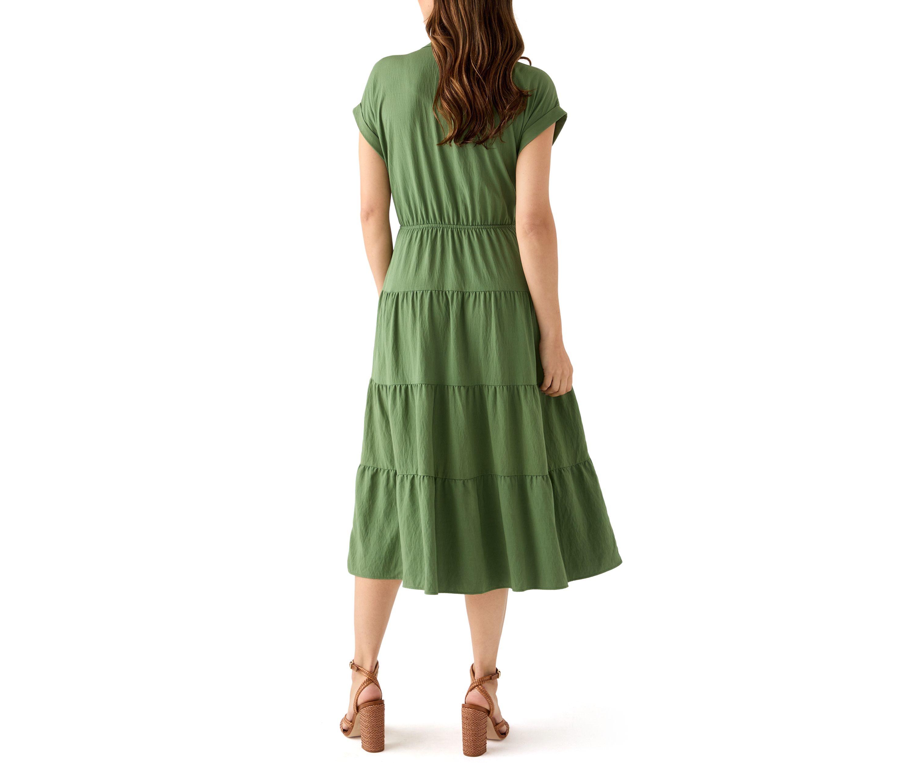 Womens Short Sleeve Tiered Shirtdress