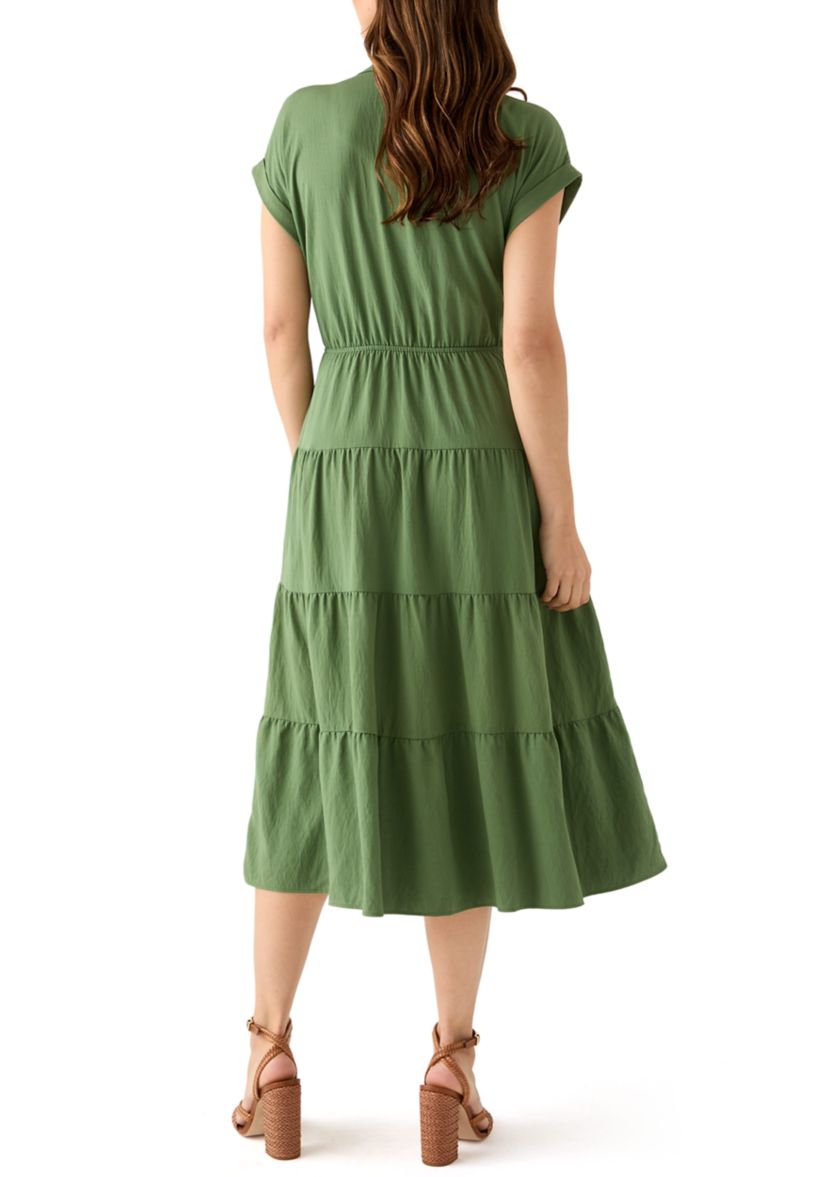 Womens Short Sleeve Tiered Shirtdress