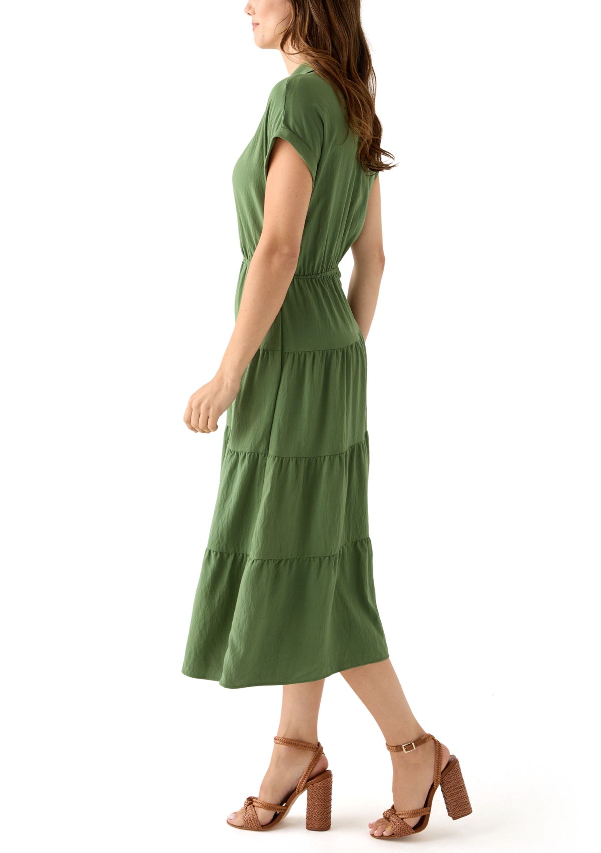 Womens Short Sleeve Tiered Shirtdress