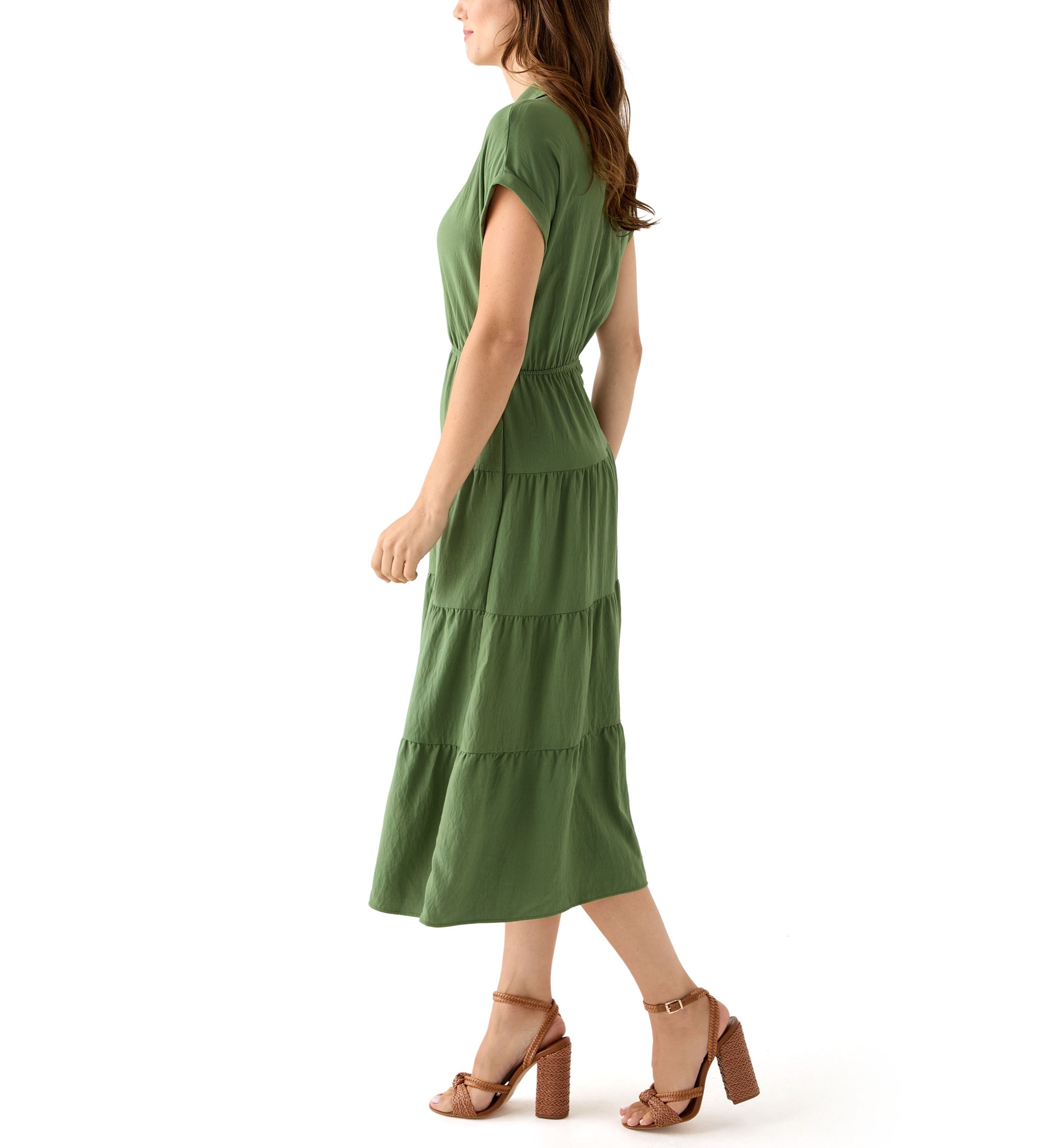 Womens Short Sleeve Tiered Shirtdress