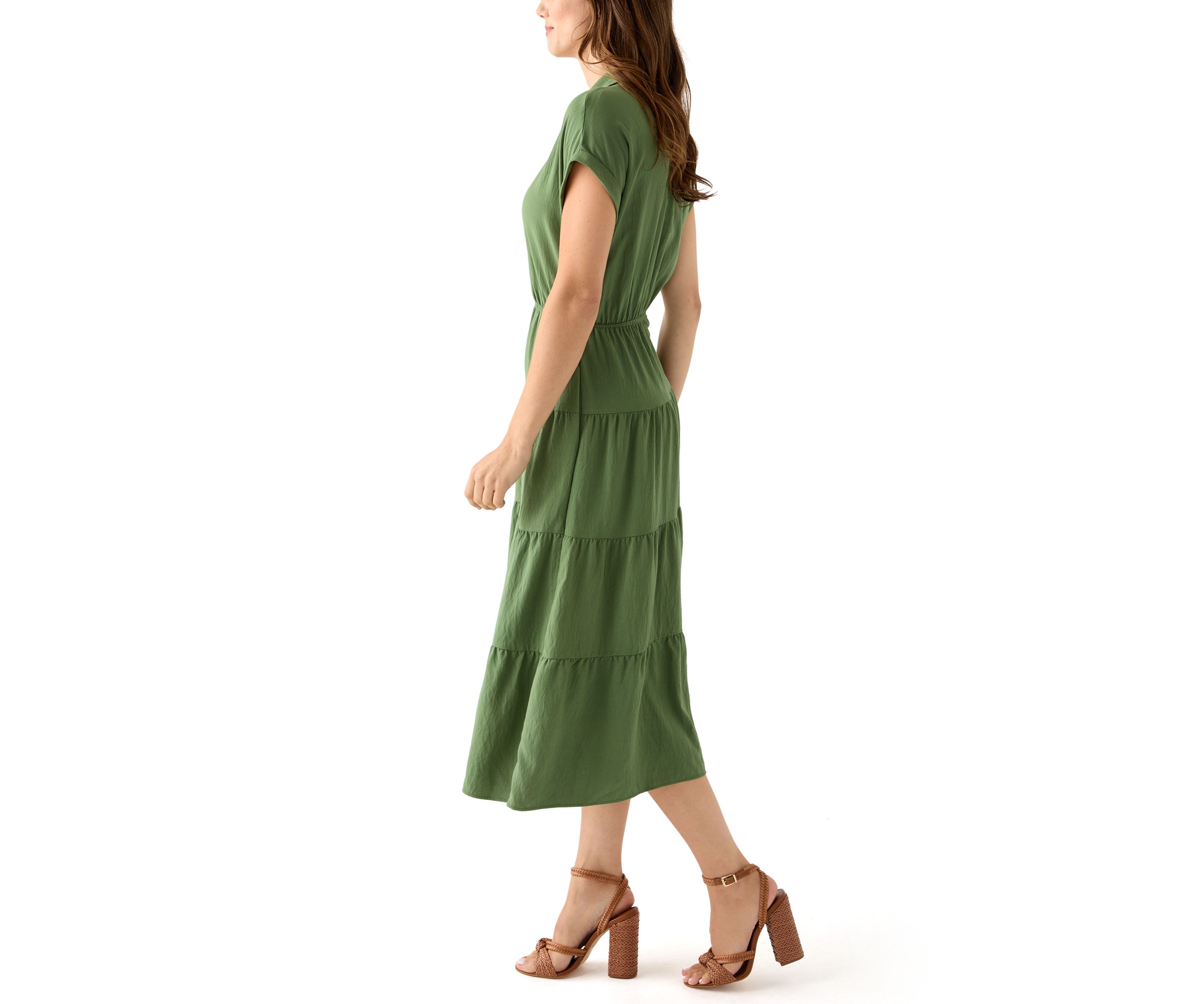 Womens Short Sleeve Tiered Shirtdress