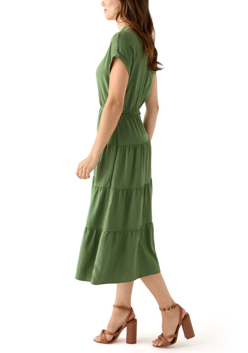 Womens Short Sleeve Tiered Shirtdress