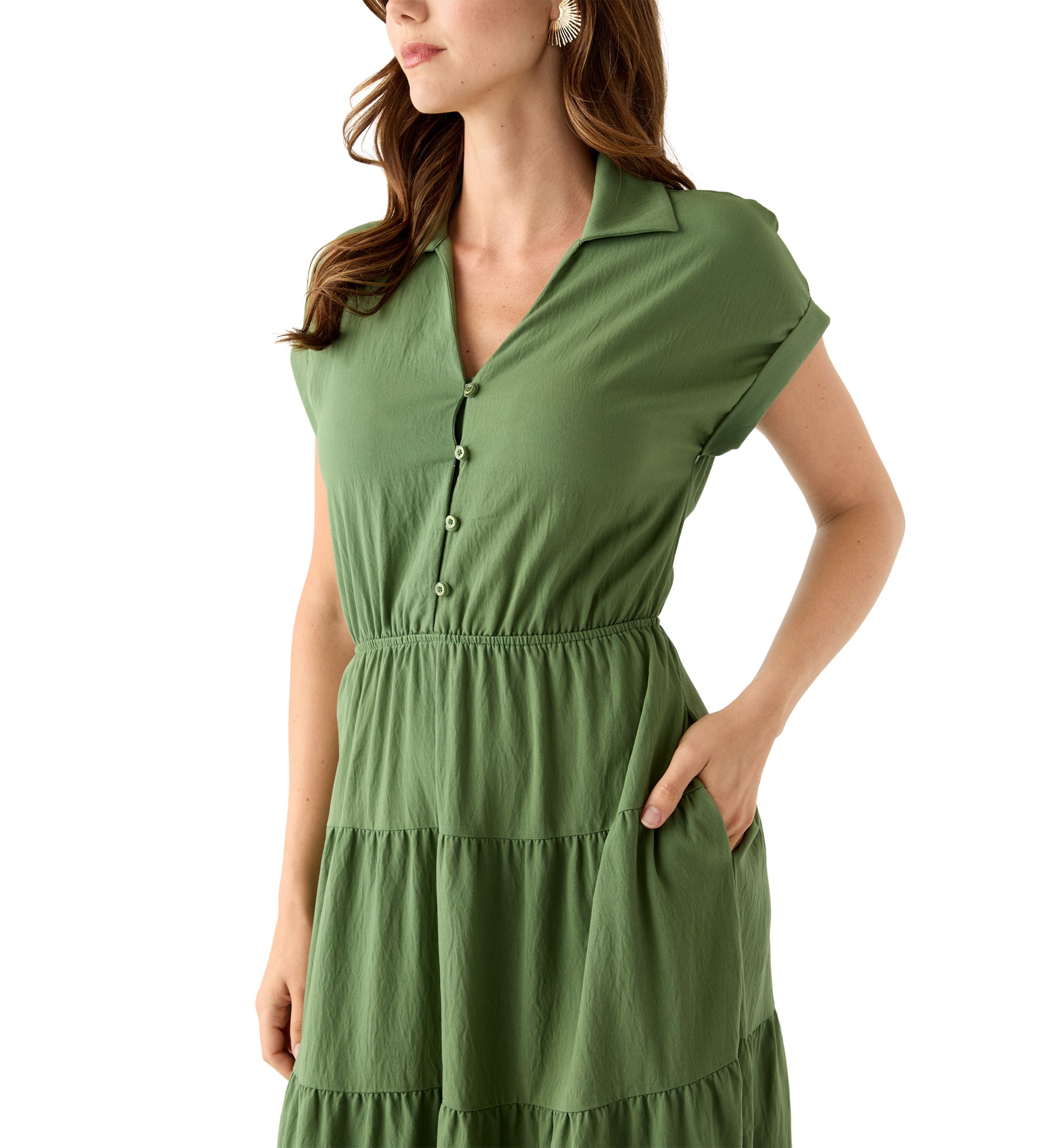 Womens Short Sleeve Tiered Shirtdress