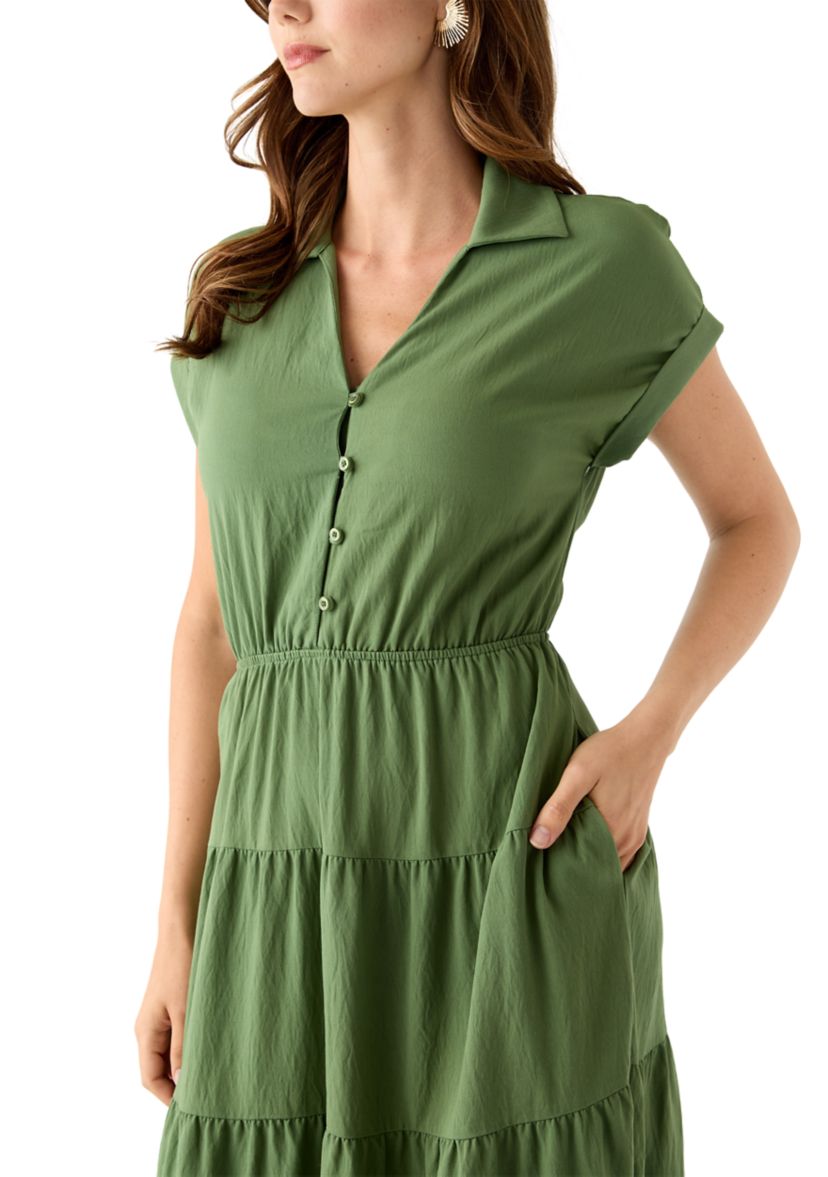Womens Short Sleeve Tiered Shirtdress