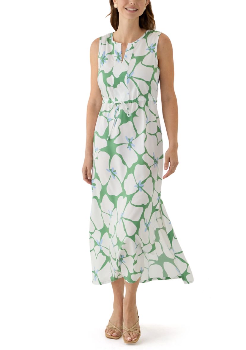 Womens Sleeveless Split Neck Printed Maxi Dress