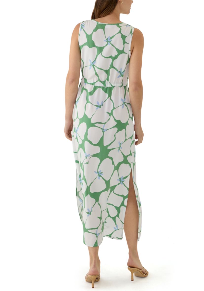Womens Sleeveless Split Neck Printed Maxi Dress