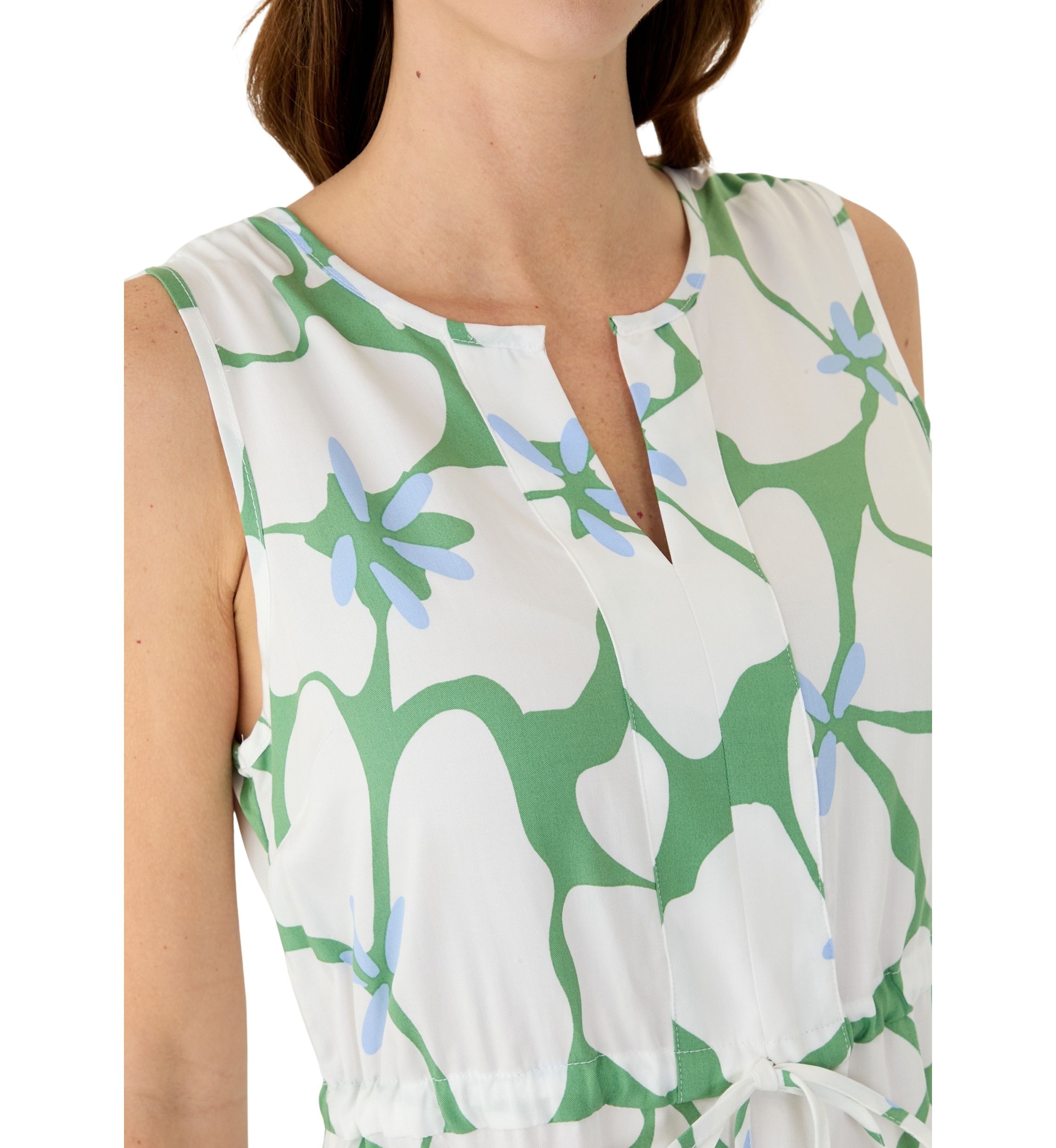 Womens Sleeveless Split Neck Printed Maxi Dress