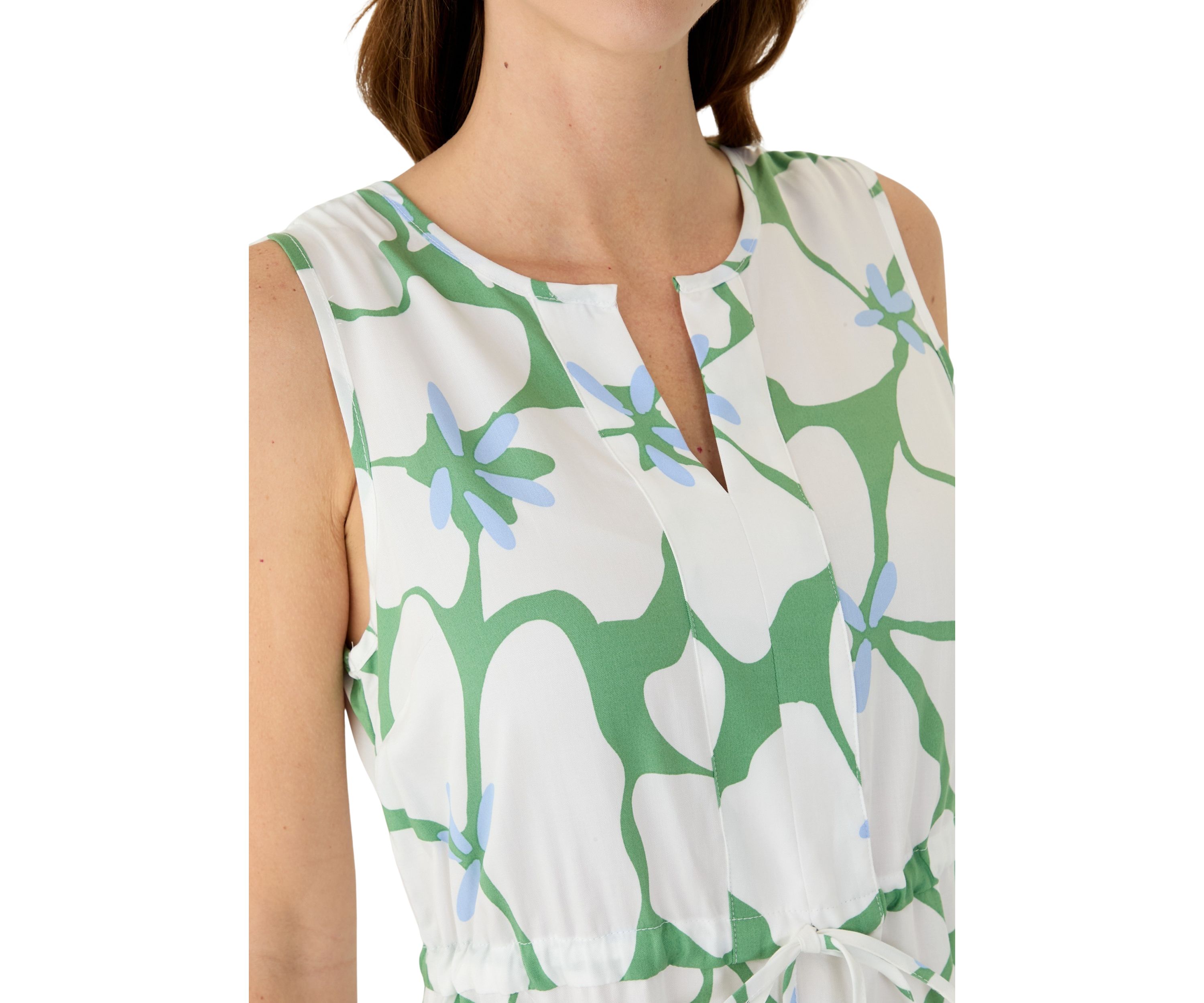 Womens Sleeveless Split Neck Printed Maxi Dress