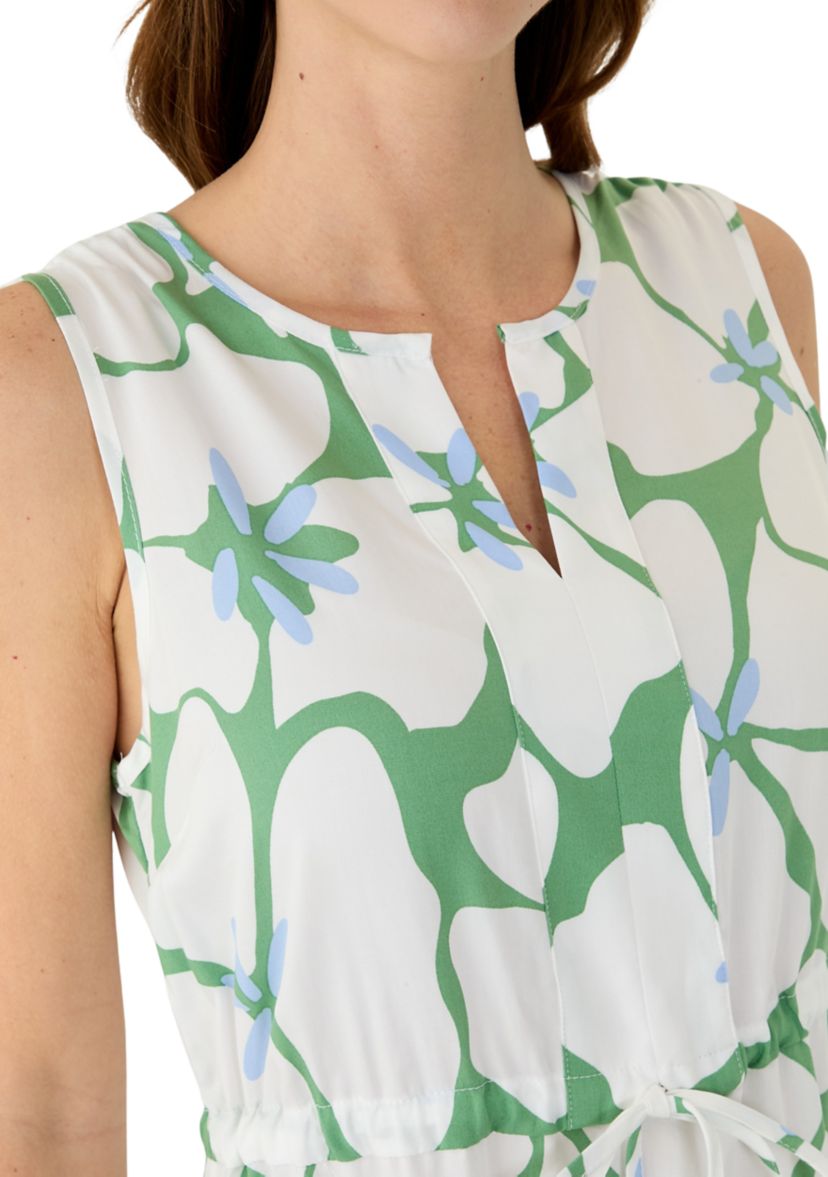 Womens Sleeveless Split Neck Printed Maxi Dress