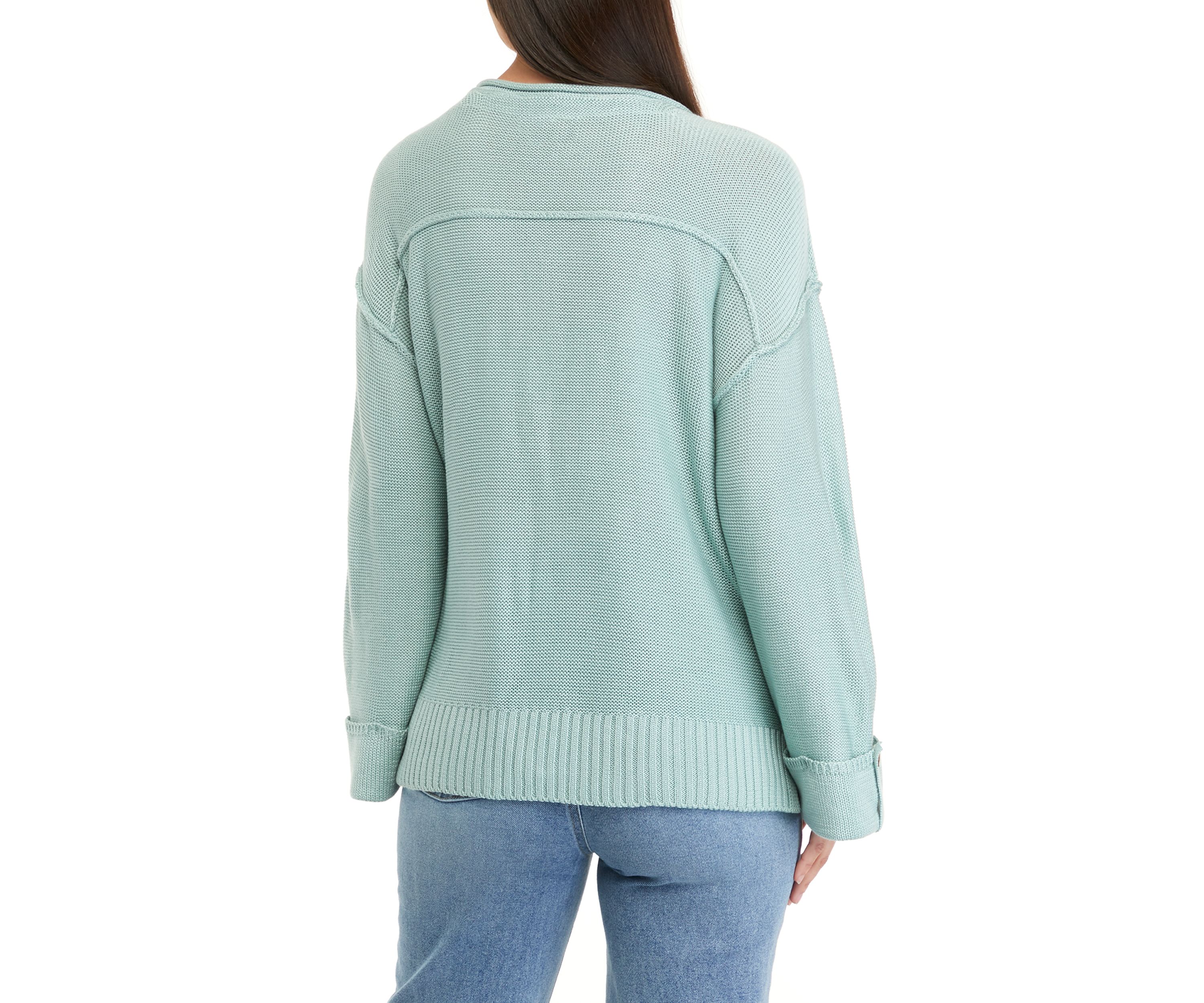 Womens Drop Shoulder Henley Sweater