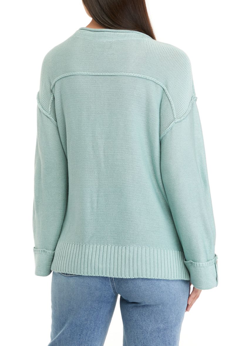 Womens Drop Shoulder Henley Sweater