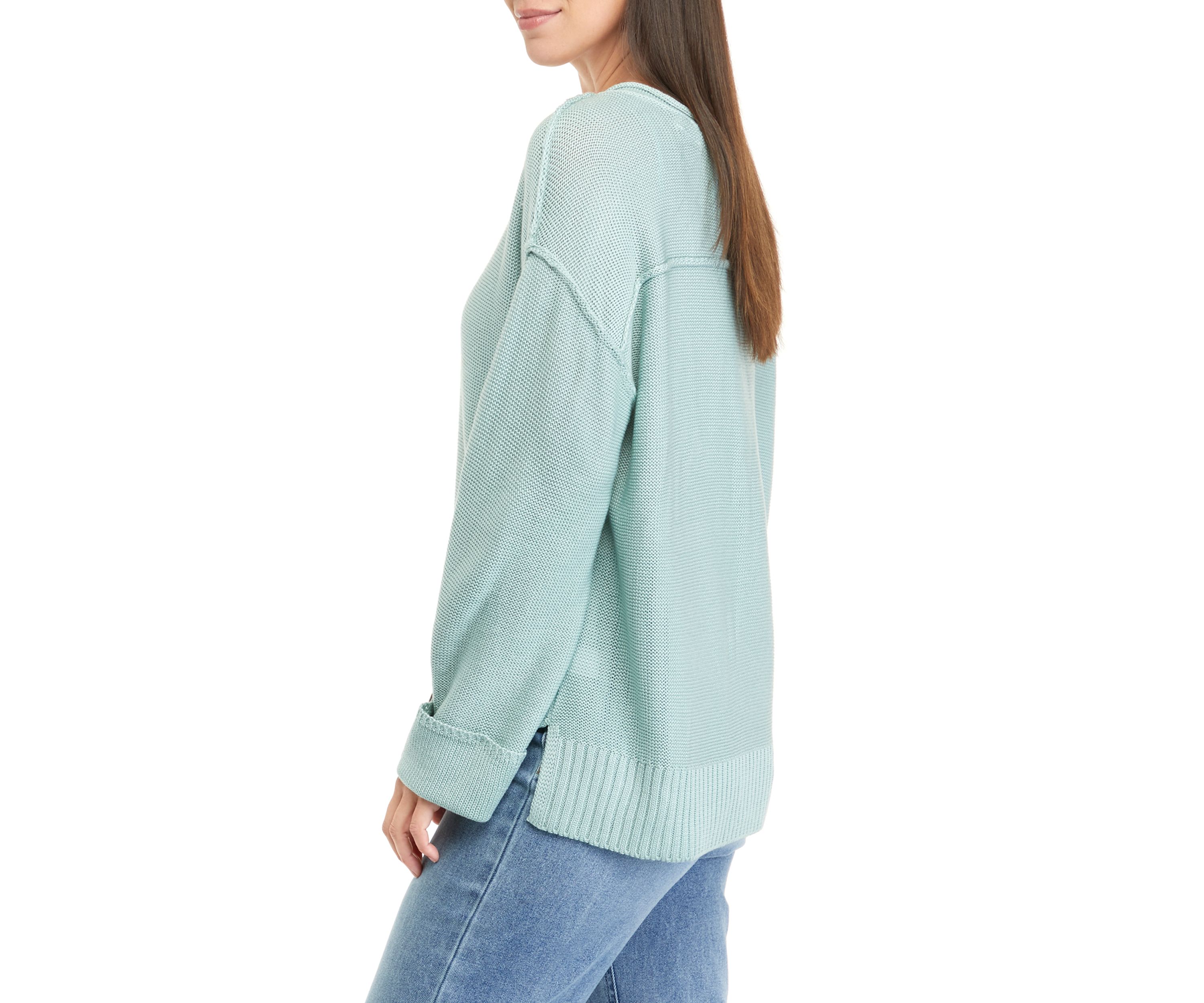 Womens Drop Shoulder Henley Sweater