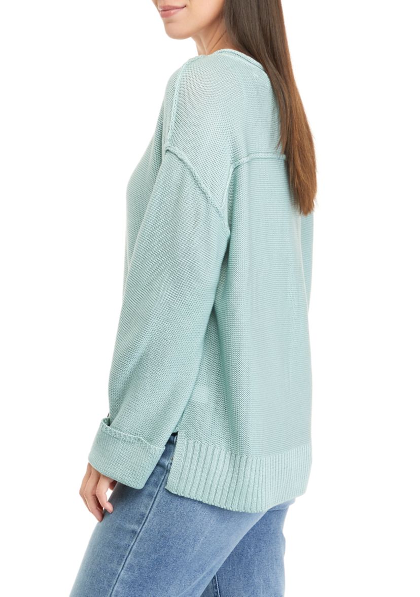 Womens Drop Shoulder Henley Sweater