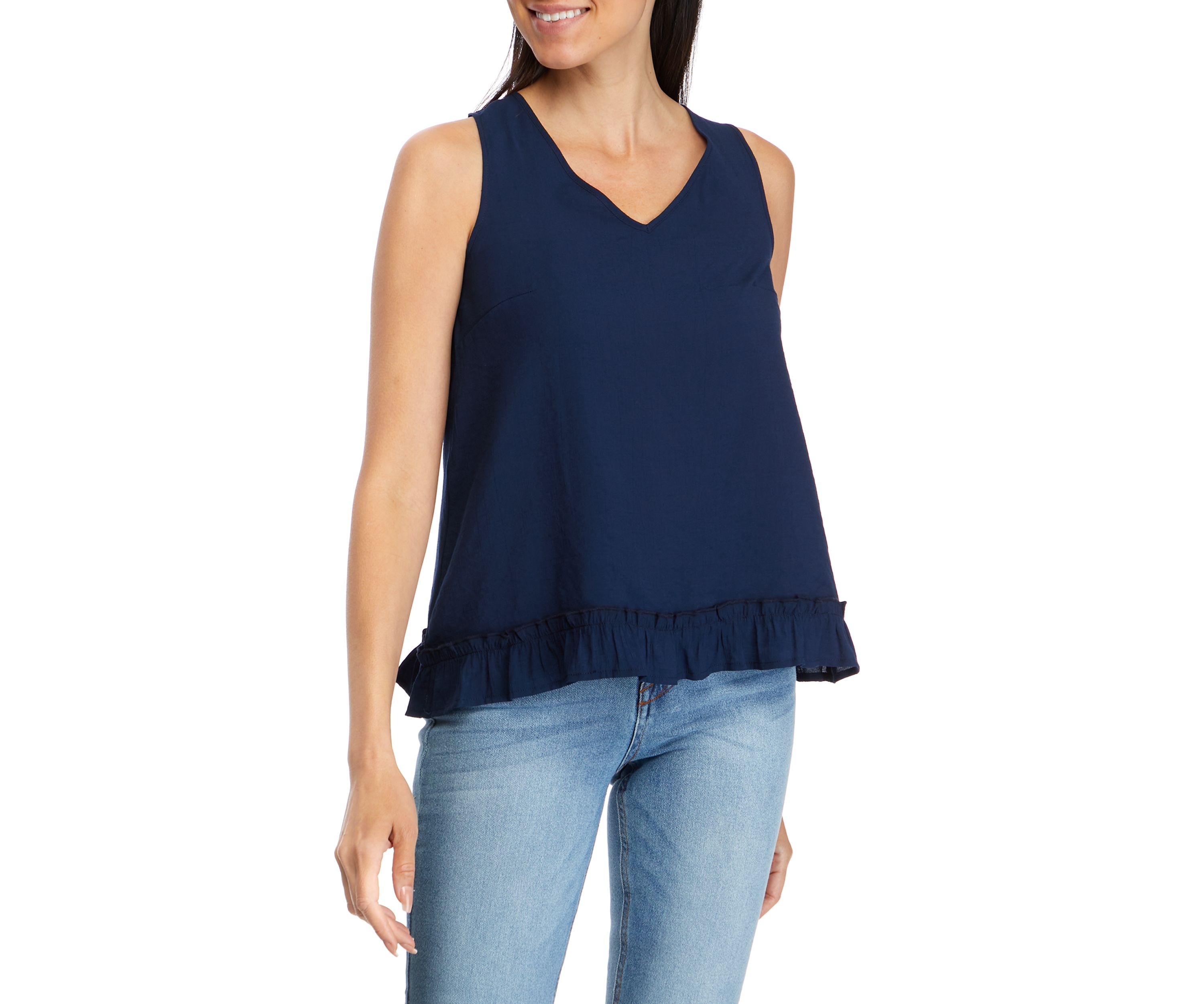 Juniors V-Neck Crinkle Cotton Tank 