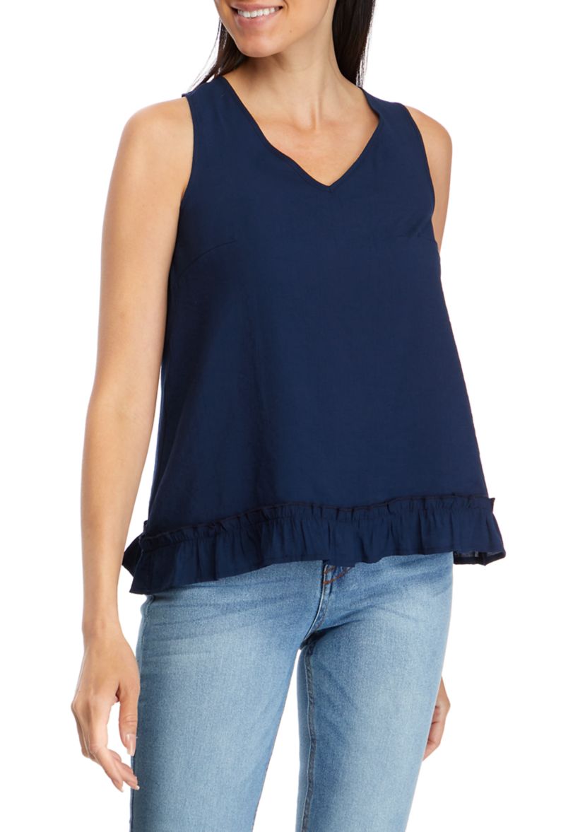 Juniors V-Neck Crinkle Cotton Tank 
