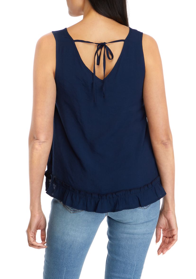 Juniors V-Neck Crinkle Cotton Tank 