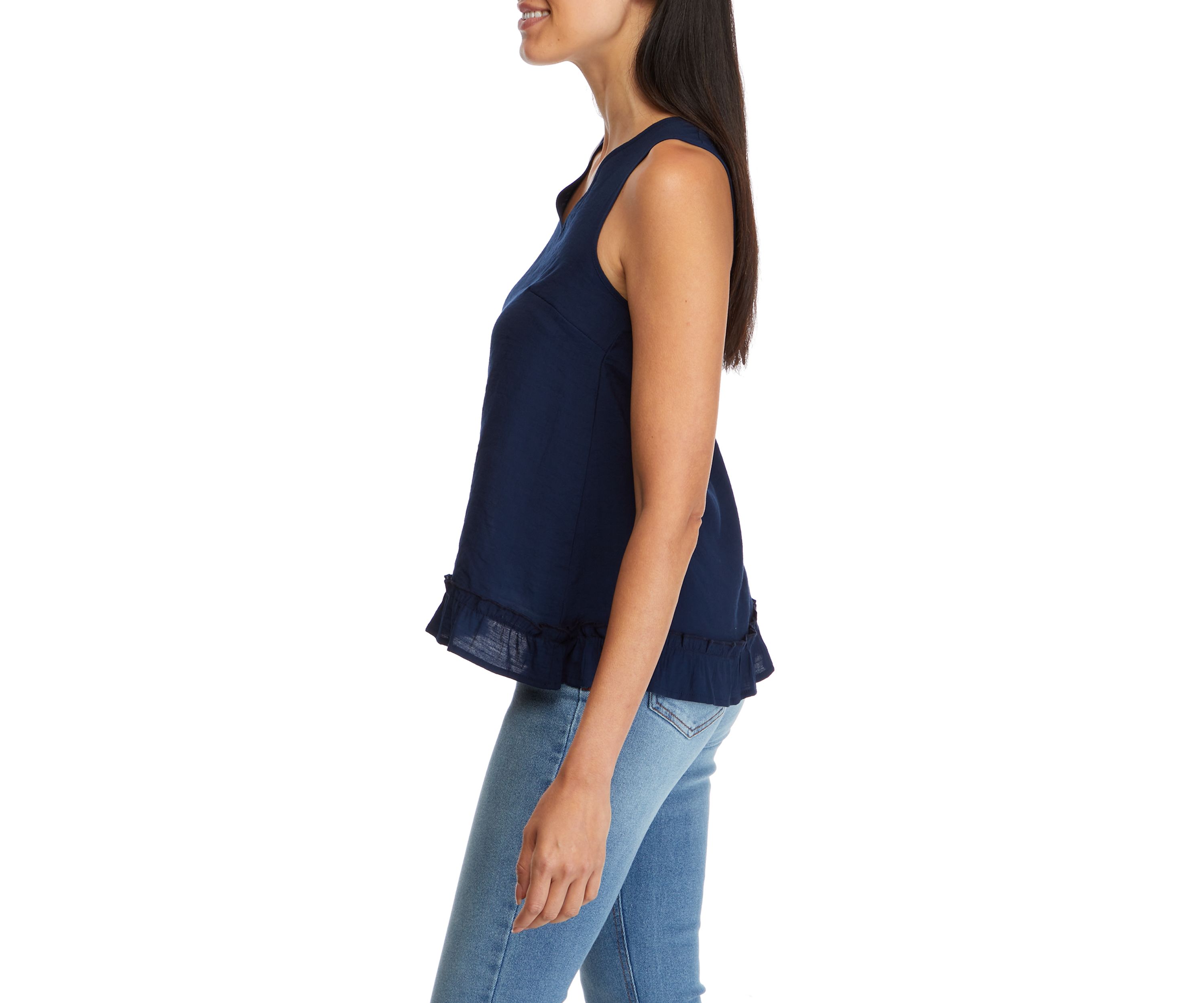 Juniors V-Neck Crinkle Cotton Tank 