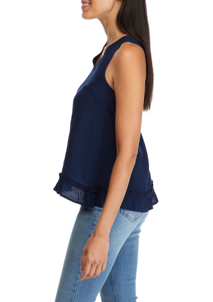 Juniors V-Neck Crinkle Cotton Tank 