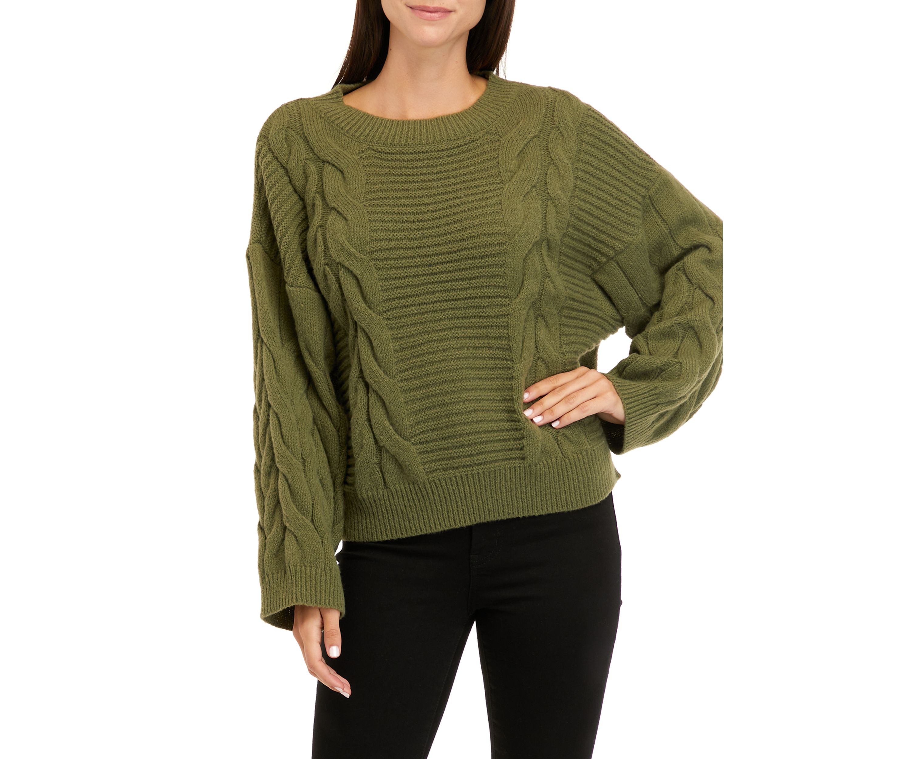 Womens Chunky Ribbed Cable Knit Sweater