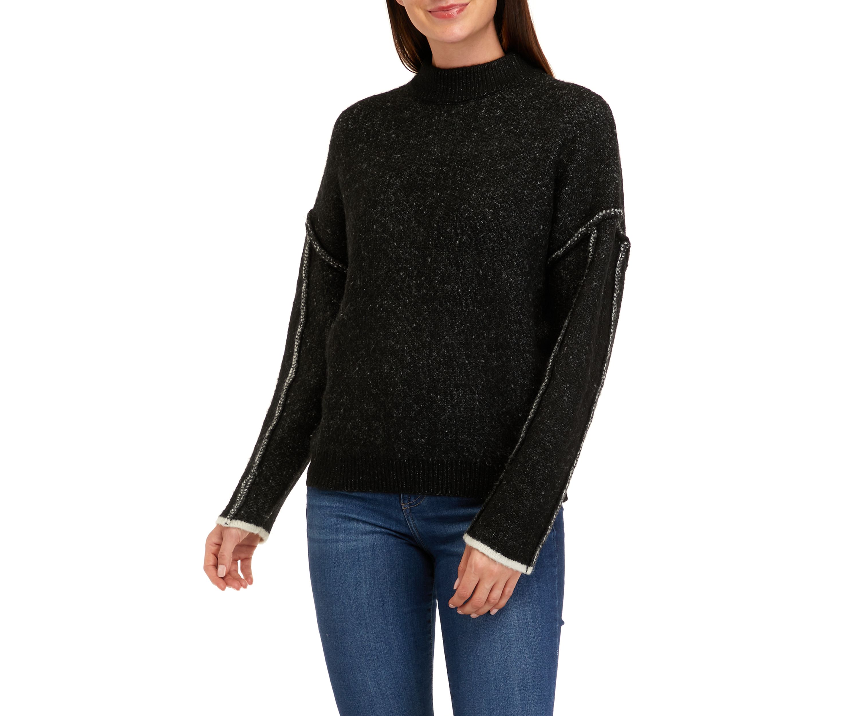 Womens Raw Edge Mock Neck Sweater