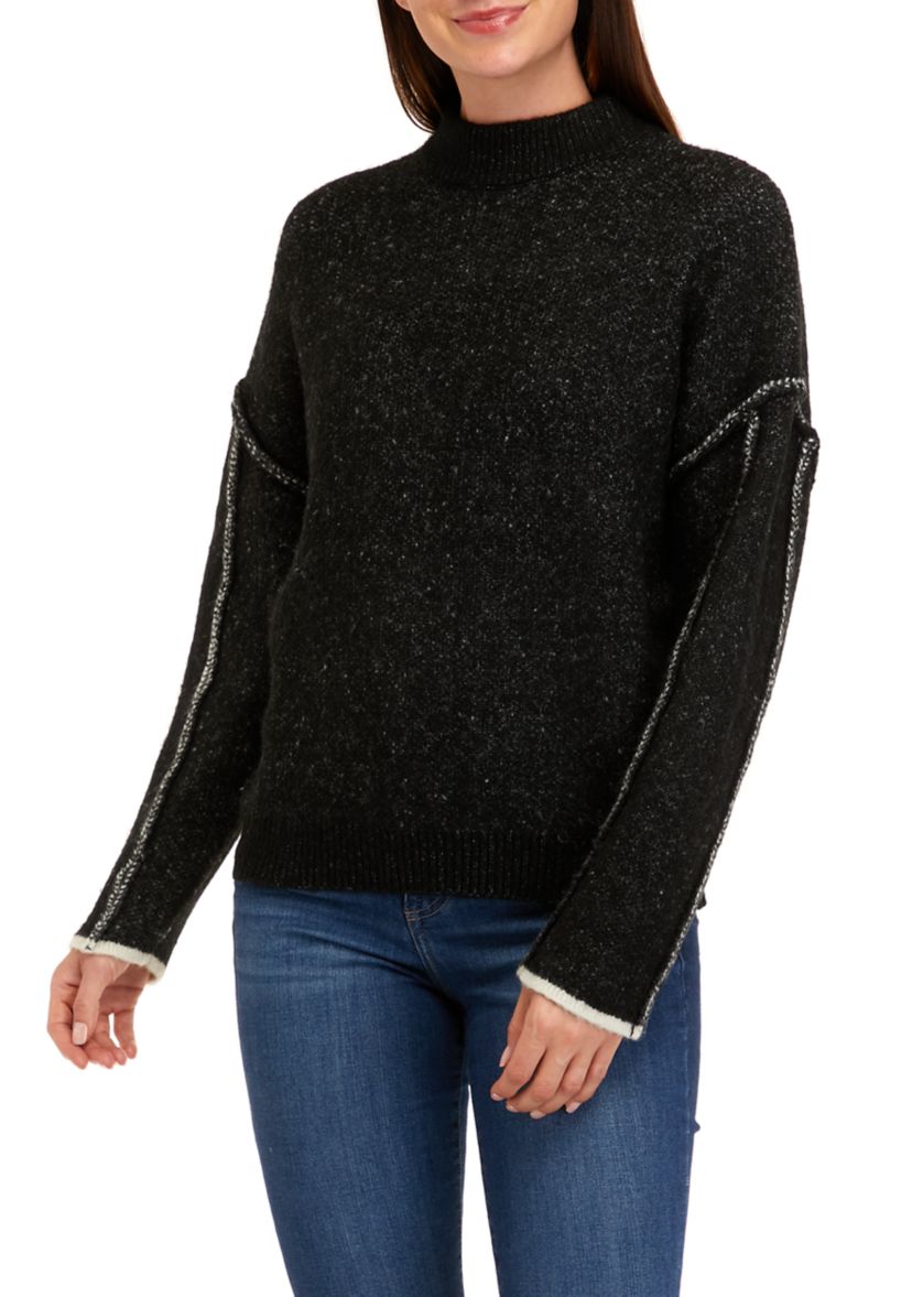 Womens Raw Edge Mock Neck Sweater