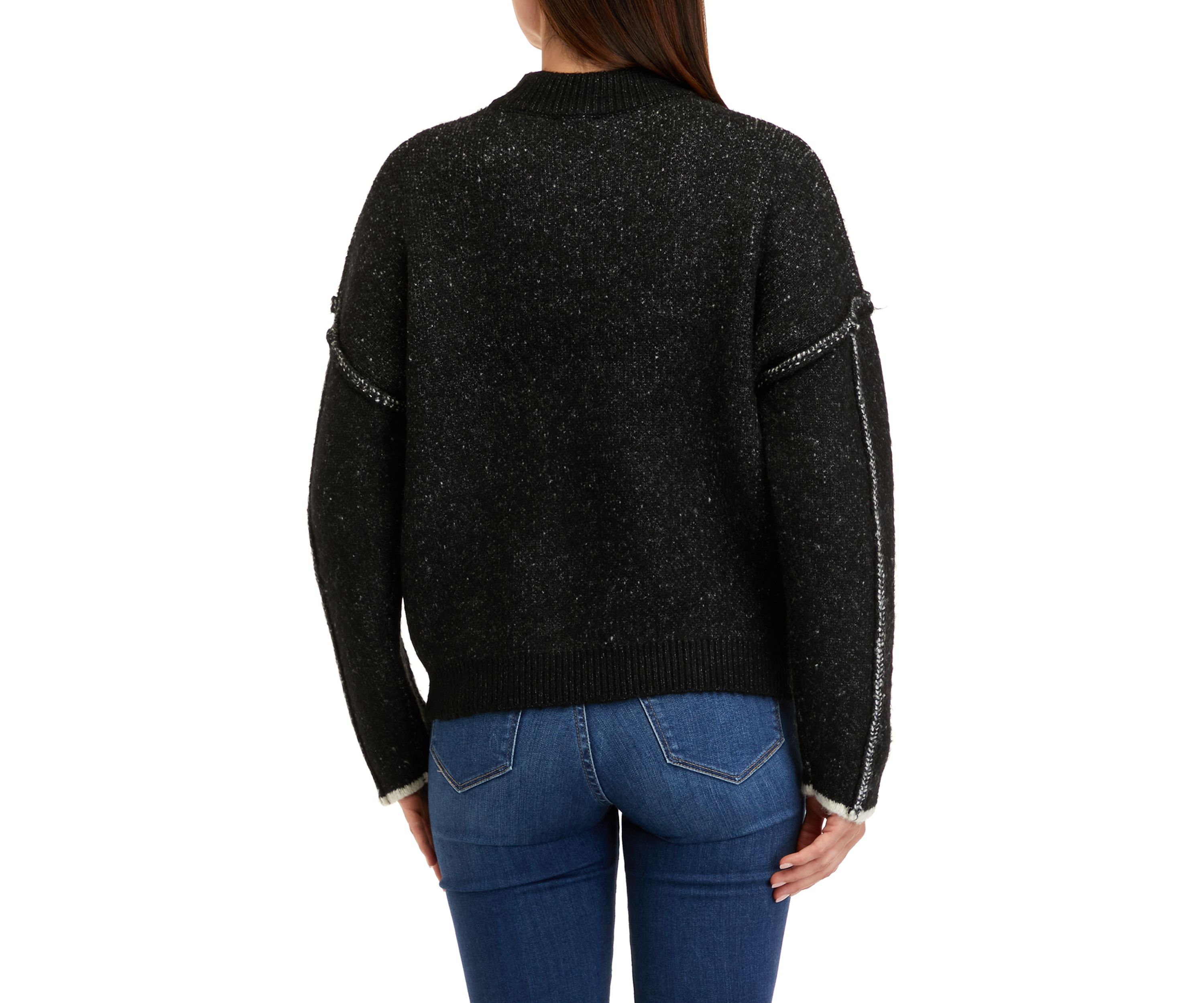 Womens Raw Edge Mock Neck Sweater