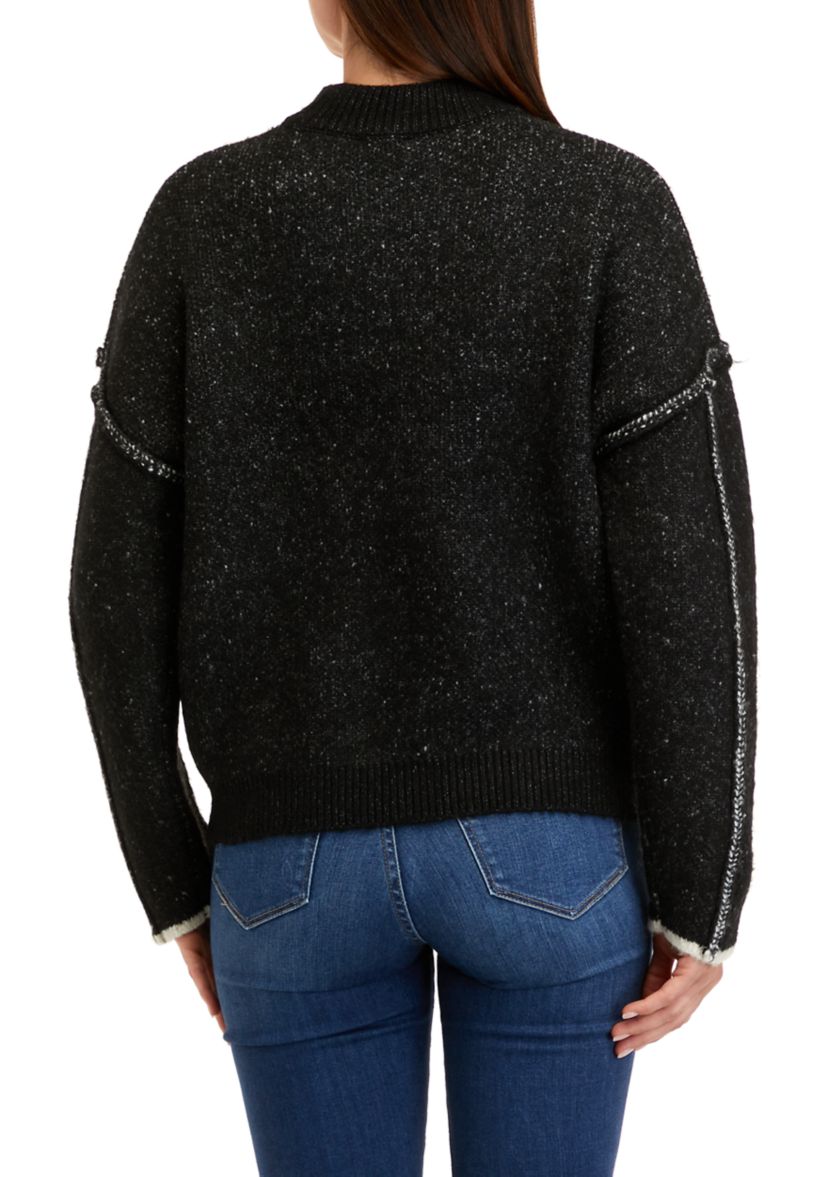 Womens Raw Edge Mock Neck Sweater